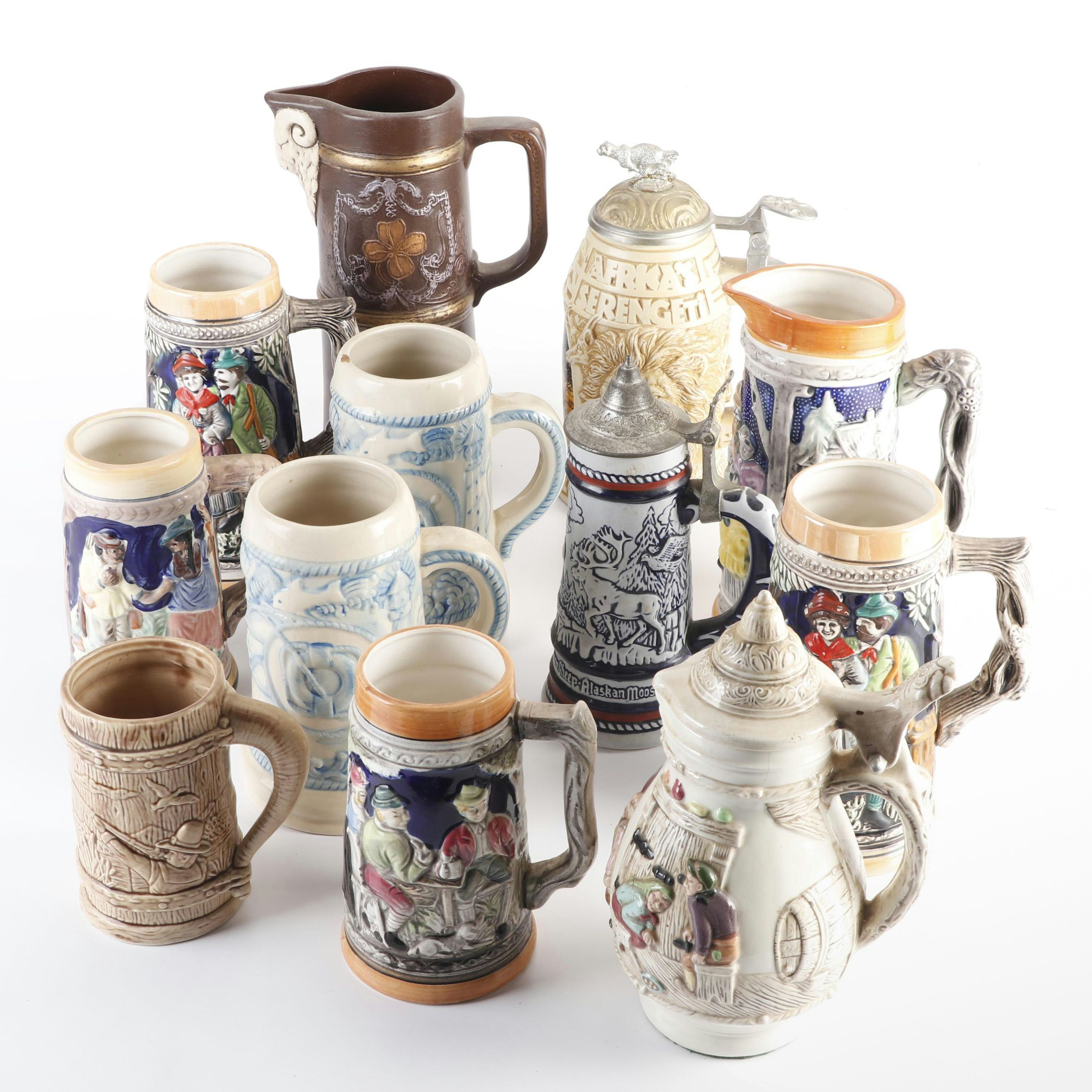 Ceramarte for Avon Assorted Ceramic Beer Steins, Three with Lids