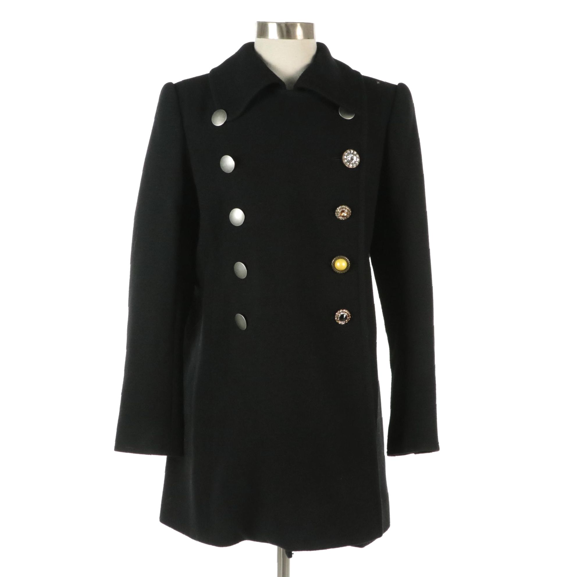 Marc Jacobs Black Virgin Wool Silk Blend Double-Breasted Coat with Tags
