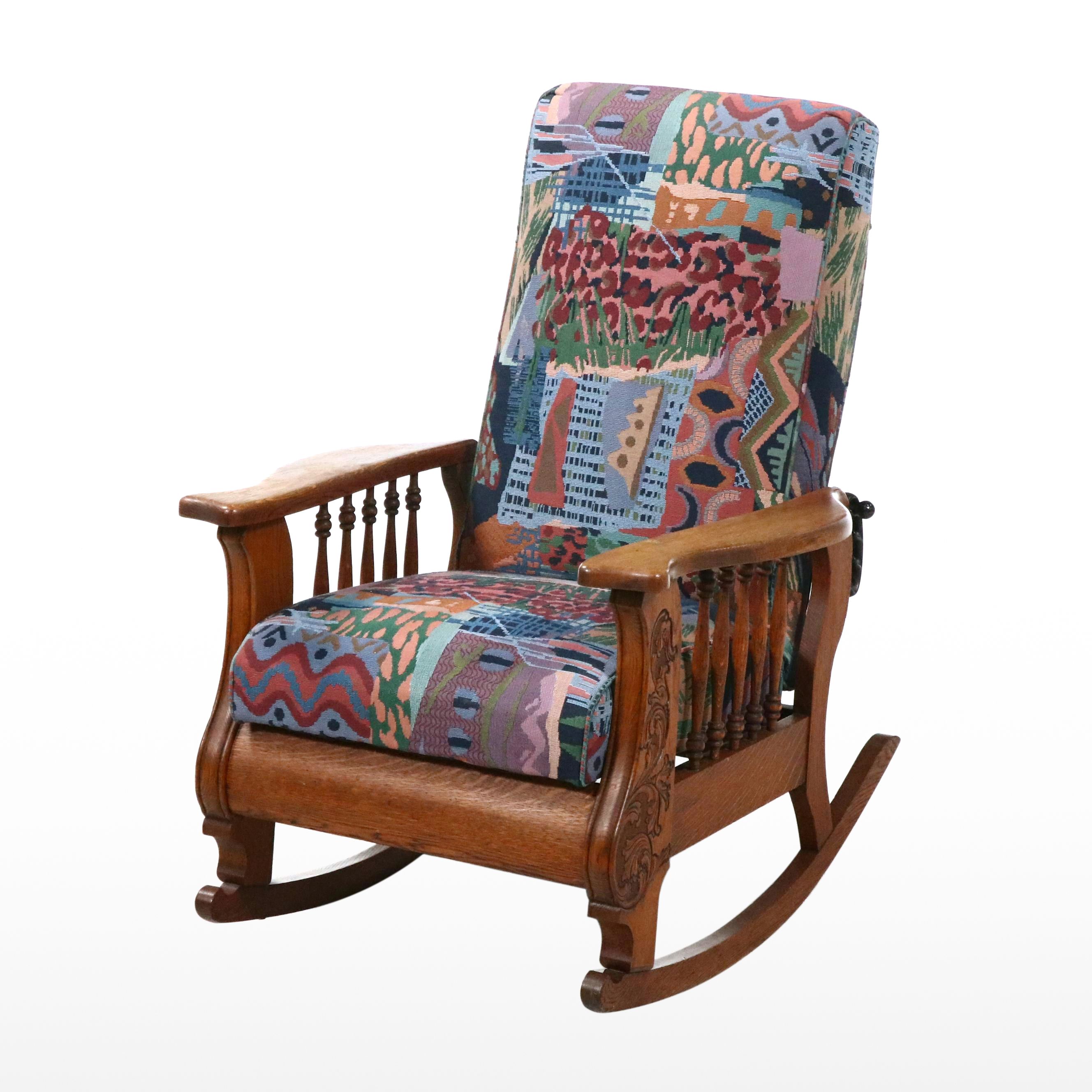 Arts & Crafts Style Carved Oak Rocking Chair, 1920s