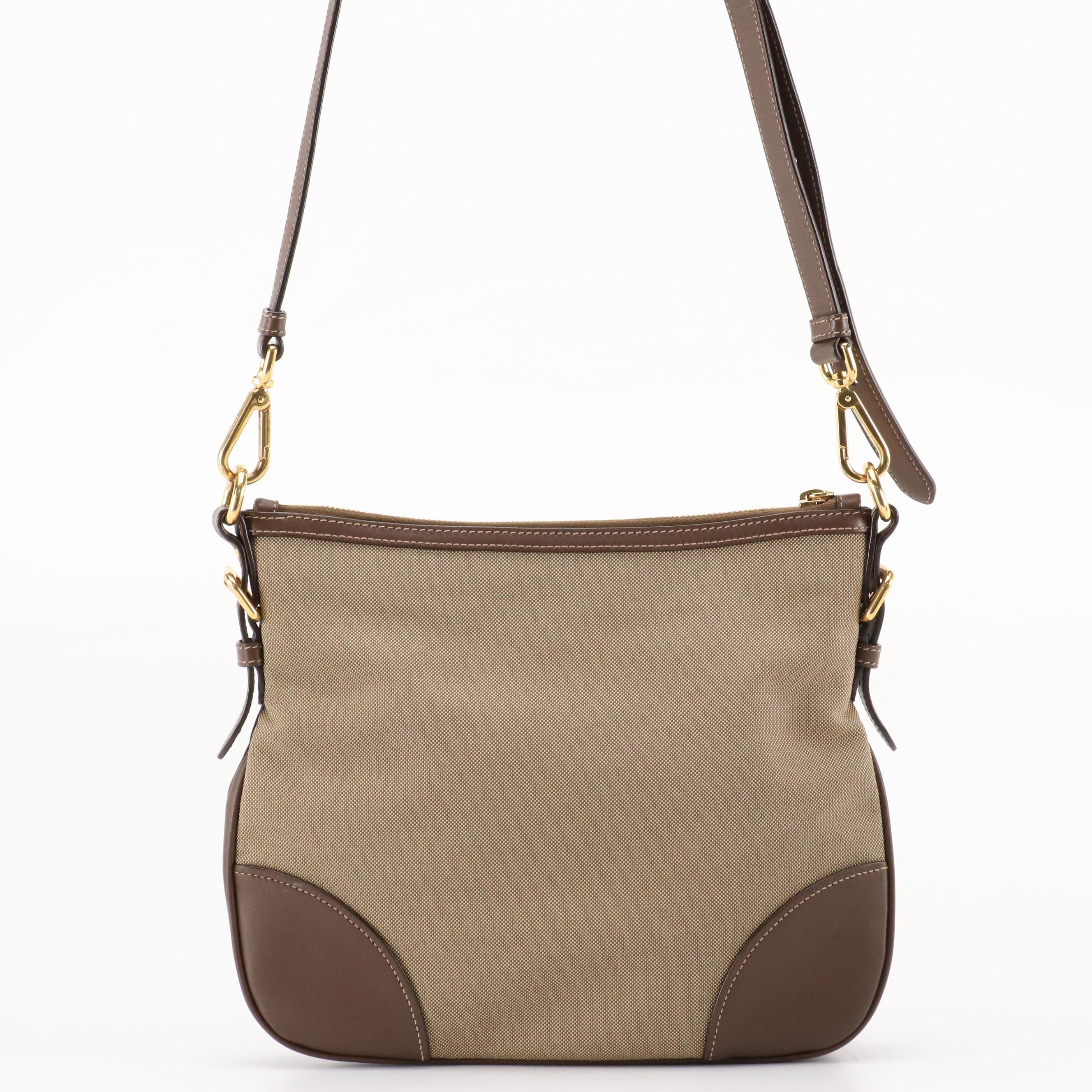 Prada Canapa Jacquard Canvas Crossbody Bag with Leather Trim