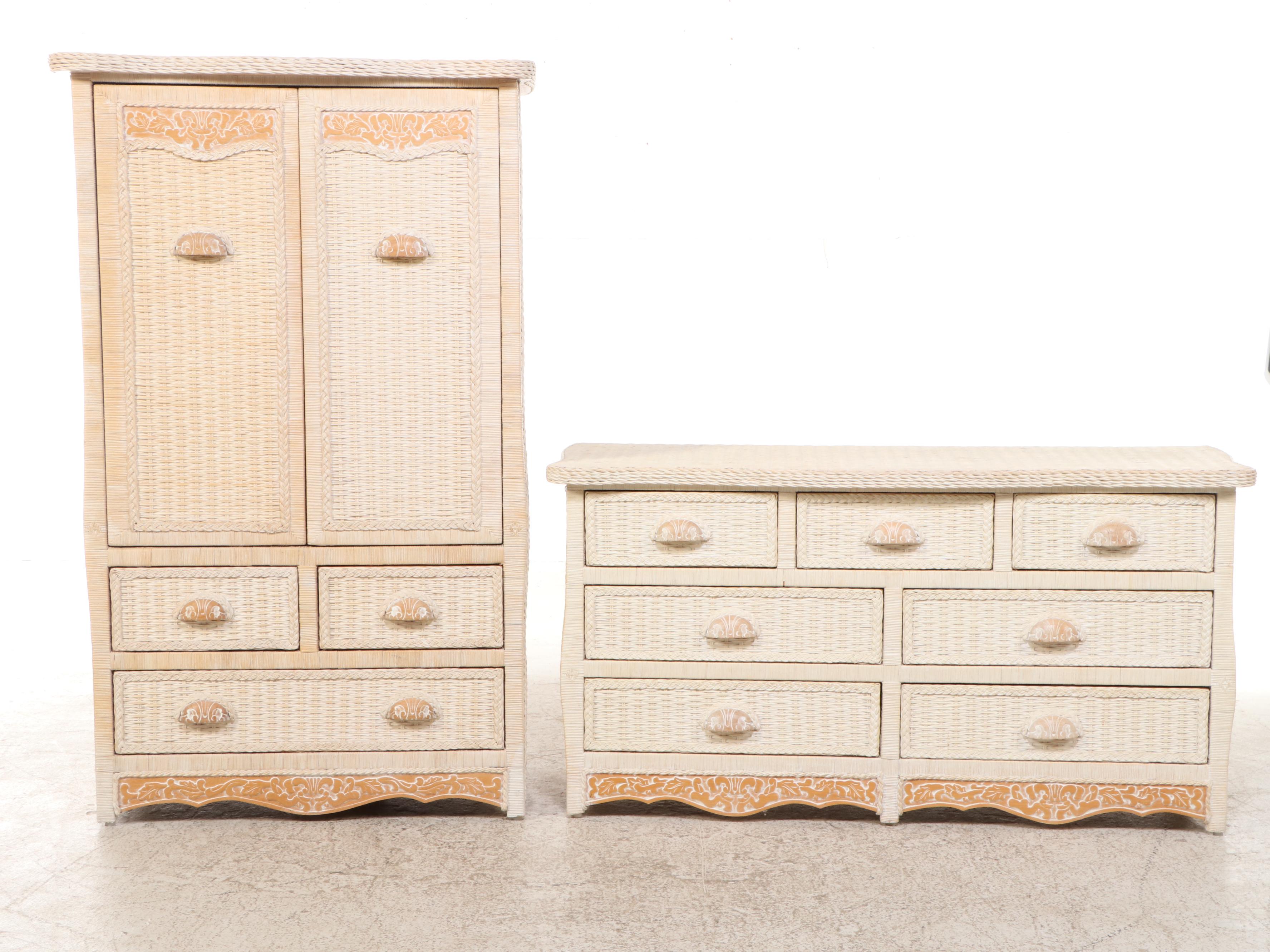 Pier 1 "Jamaica Collection" Wicker Dresser with Mirror and Armoire