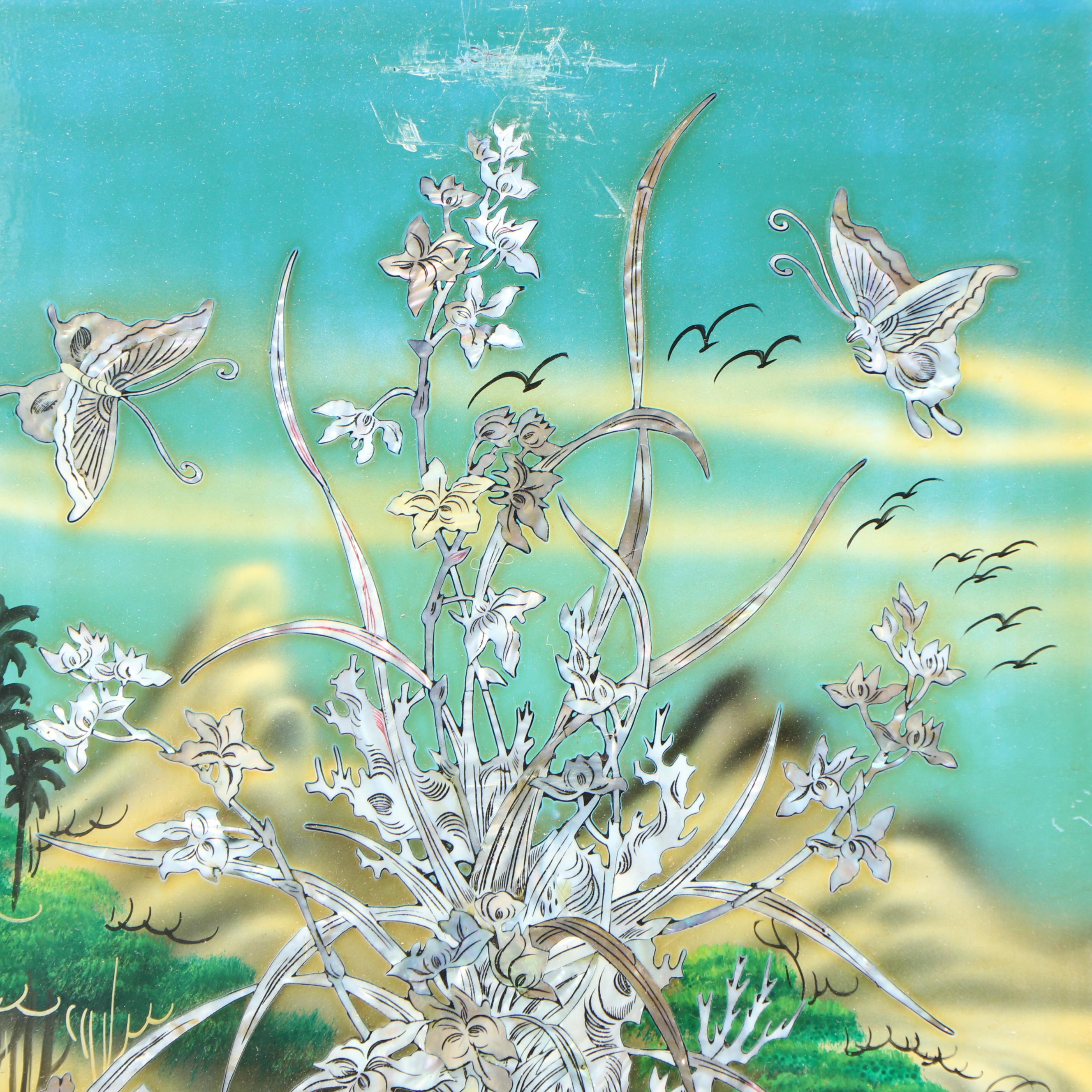 Chinese Wall Lacquerware Plaques with Abalone Shell Inlay