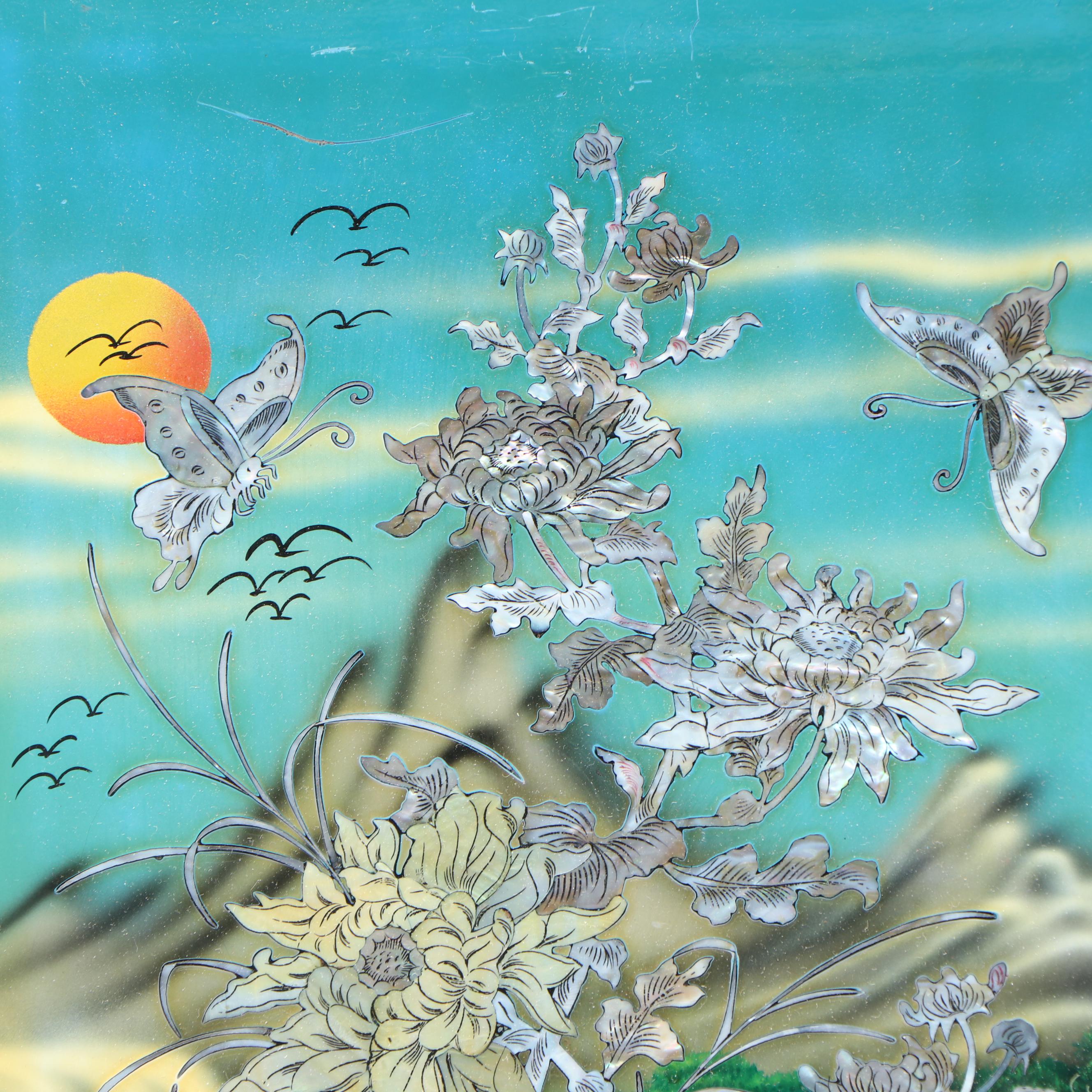 Chinese Wall Lacquerware Plaques with Abalone Shell Inlay