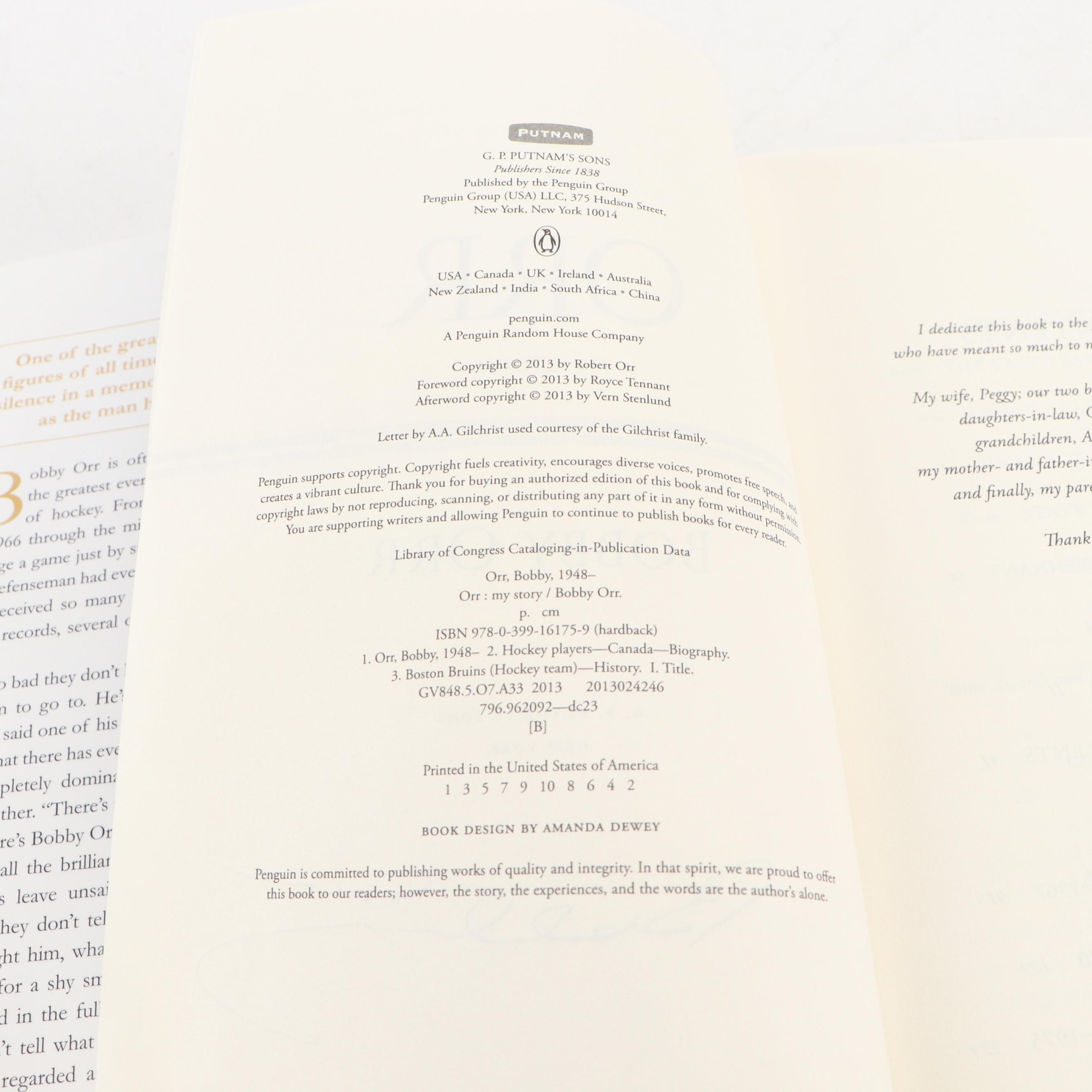 Signed First Printing "Orr: My Story" by Bobby Orr, 2013