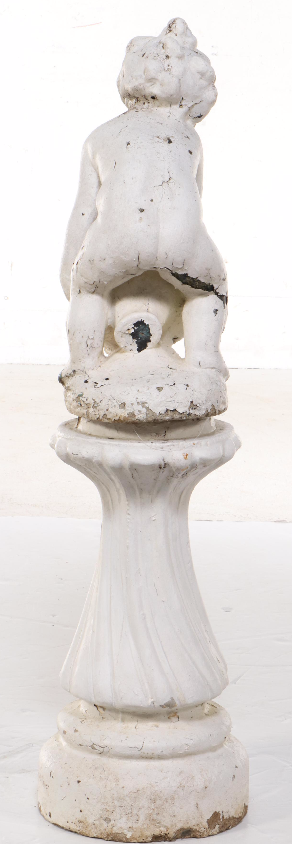 White-Painted Cast Concrete Putto with Amphora Garden Fountain
