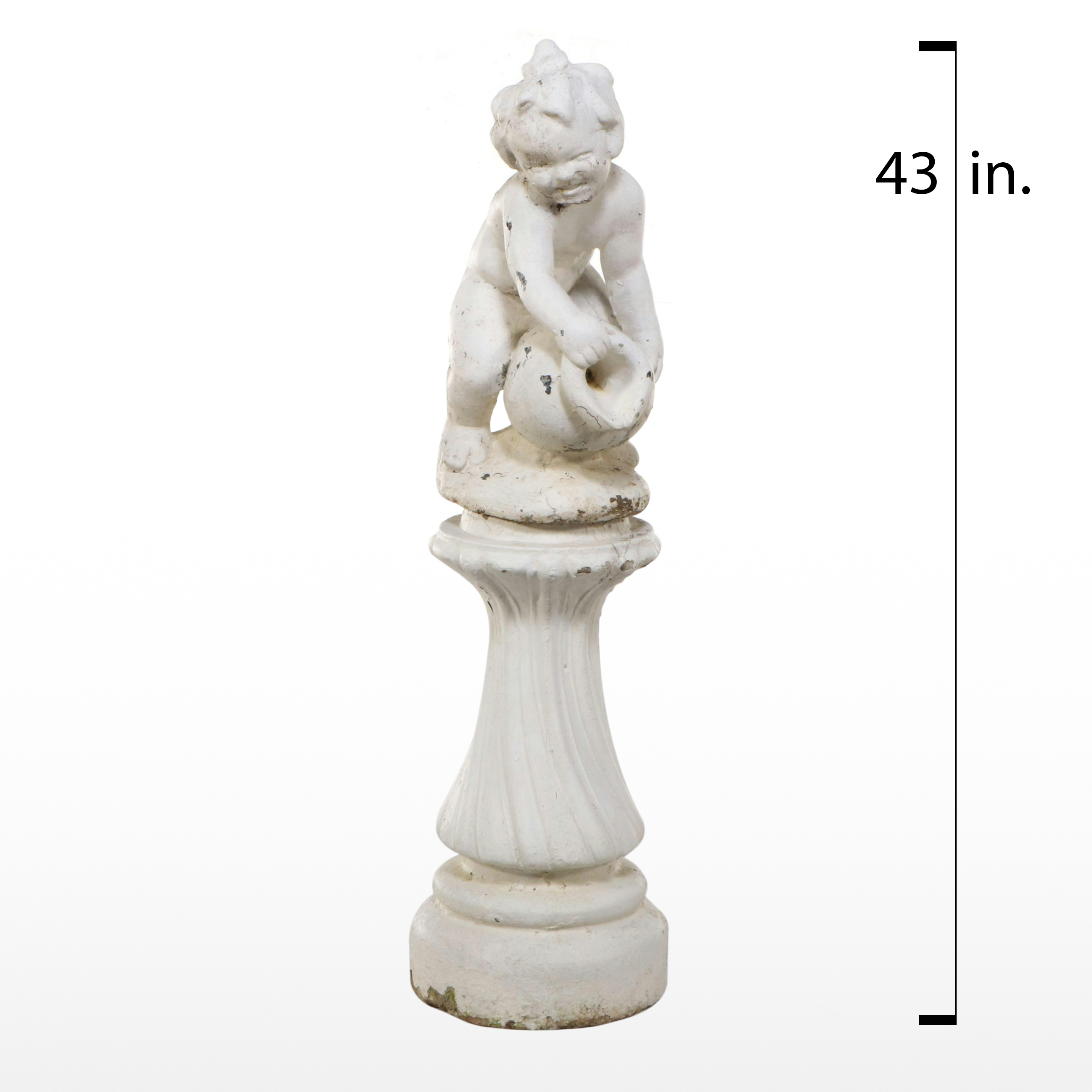 White-Painted Cast Concrete Putto with Amphora Garden Fountain
