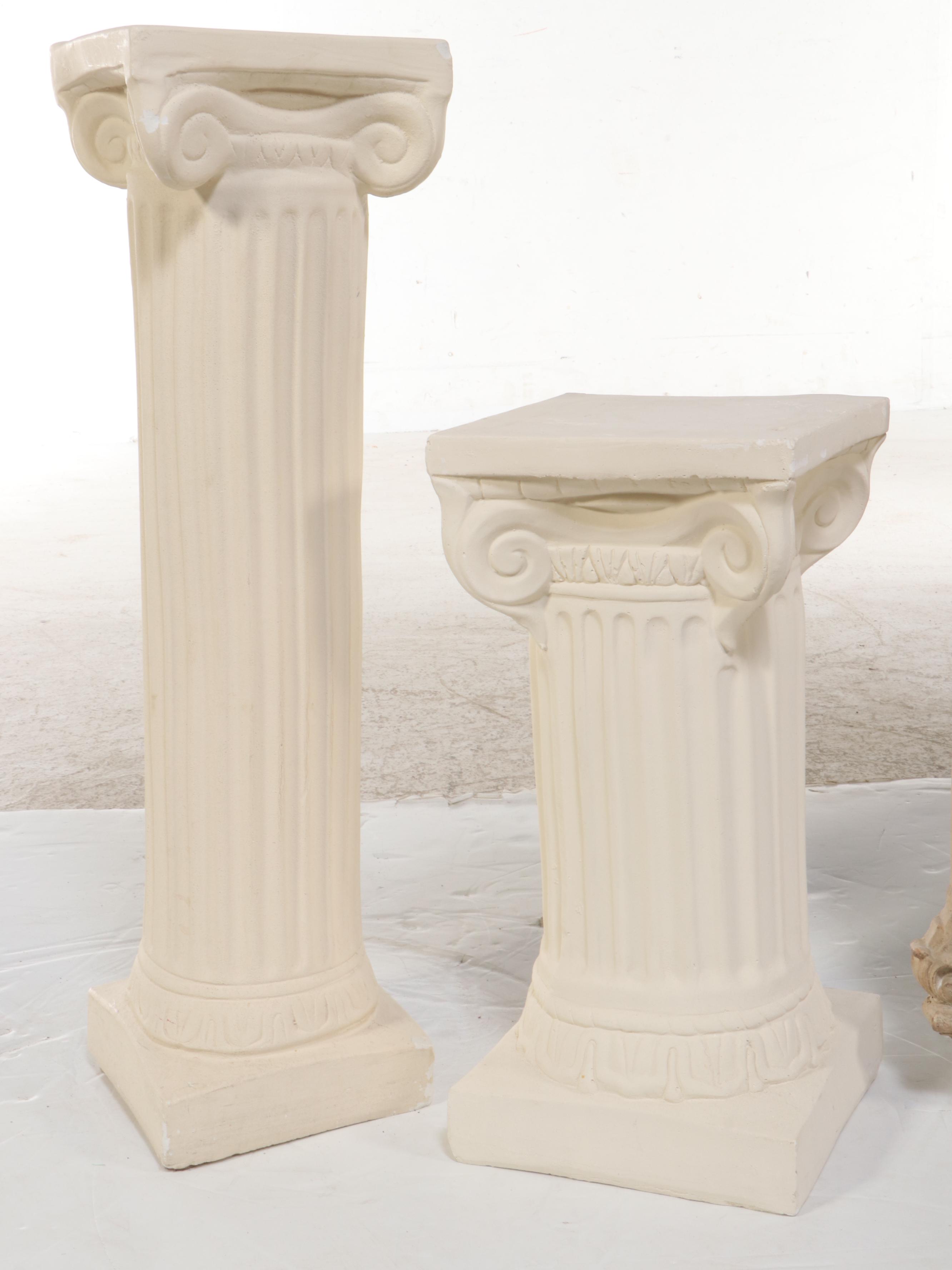 Three Neoclassical Style Plaster Pedestals with Compsite Wall Hanging Panel