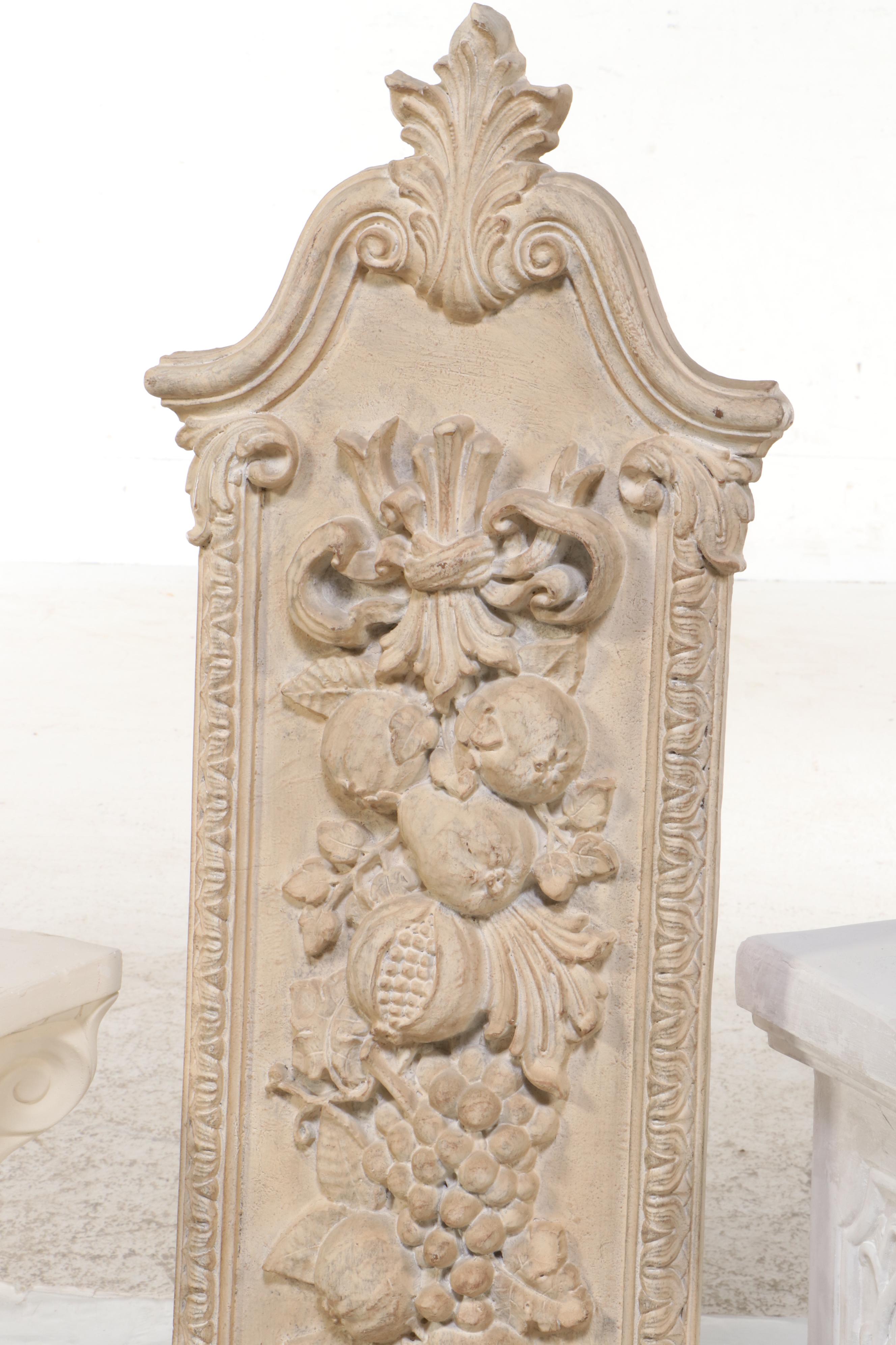 Three Neoclassical Style Plaster Pedestals with Compsite Wall Hanging Panel