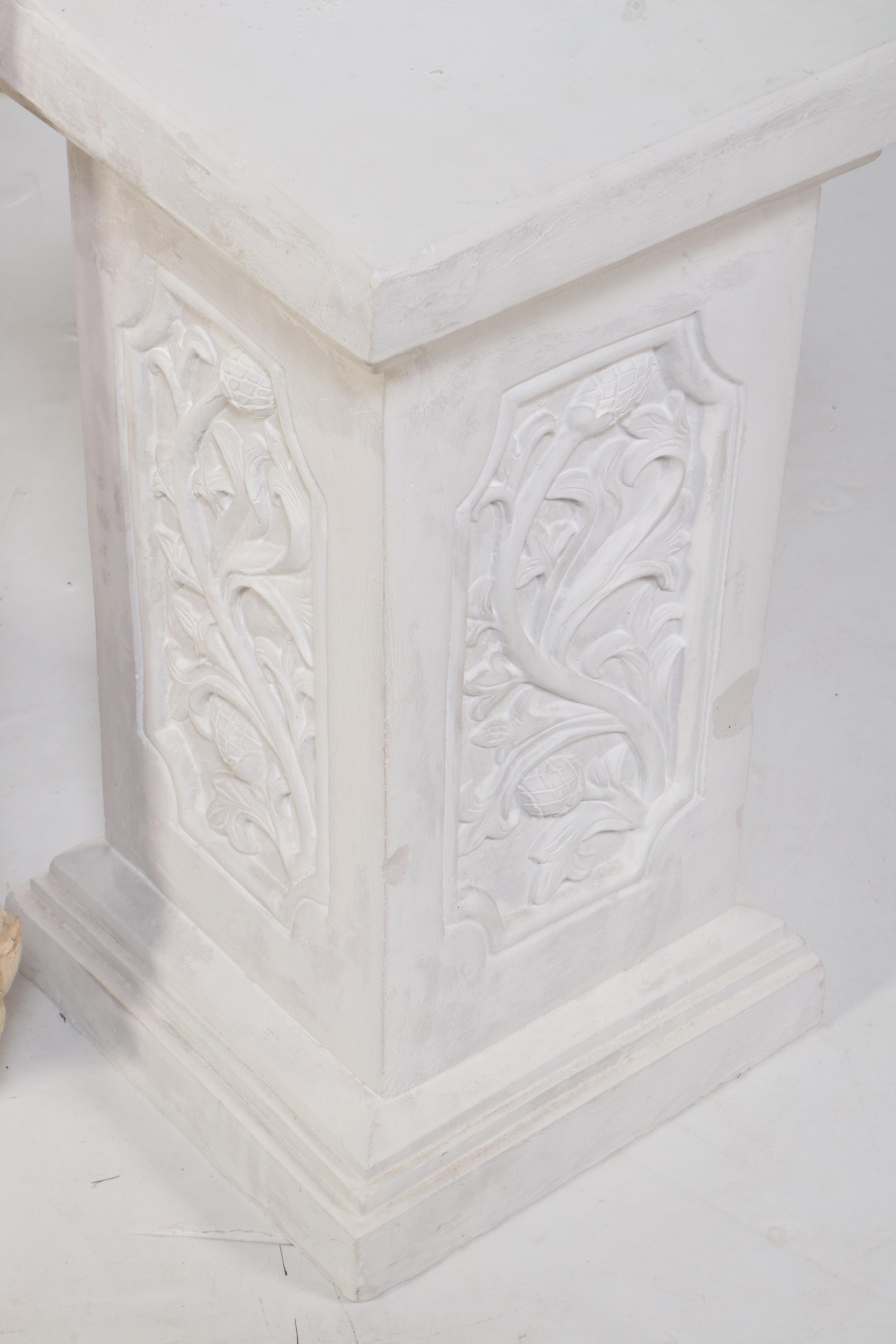 Three Neoclassical Style Plaster Pedestals with Compsite Wall Hanging Panel