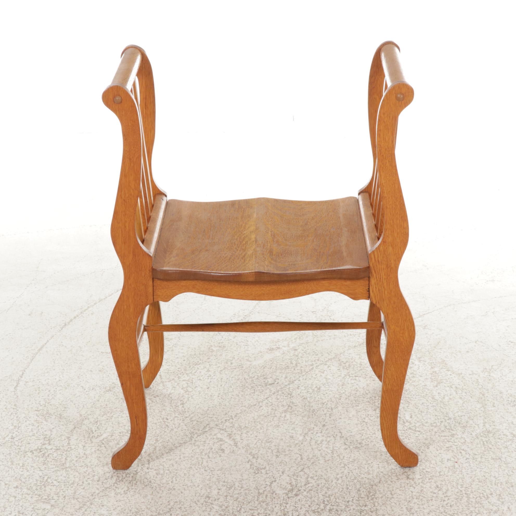 Oak Backless Chair with Lyre Form Arms, Early to Mid-20th Century