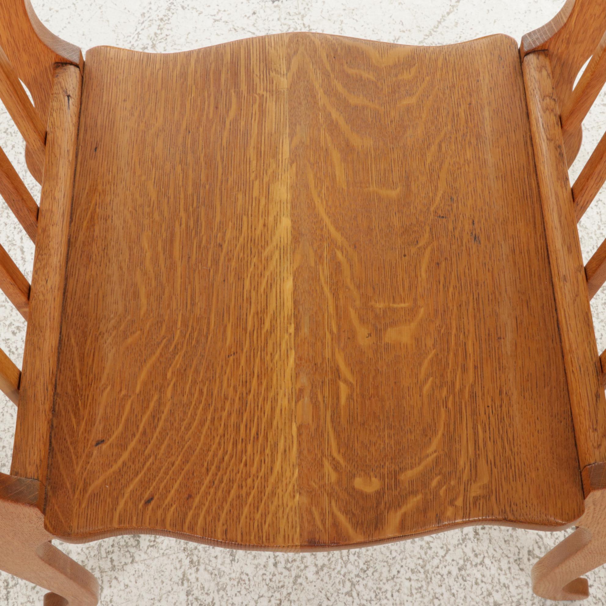 Oak Backless Chair with Lyre Form Arms, Early to Mid-20th Century