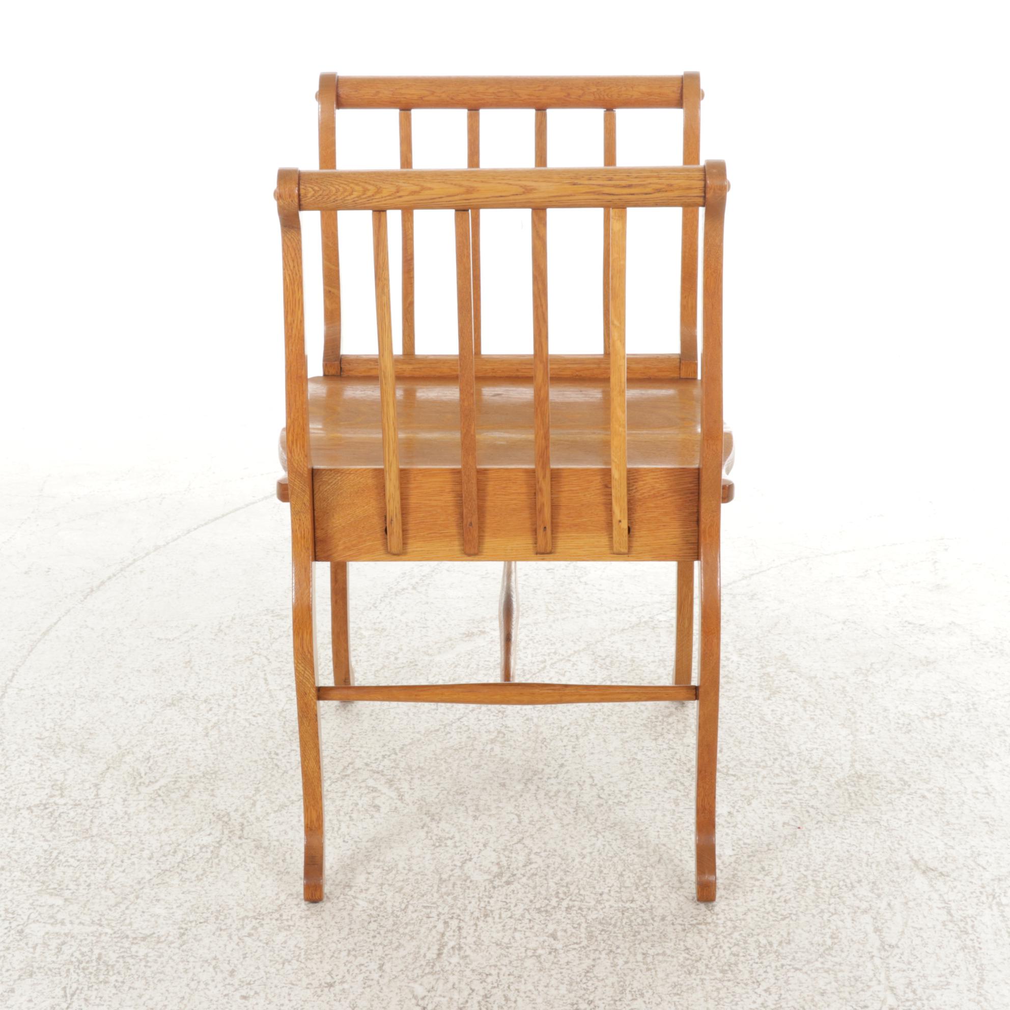 Oak Backless Chair with Lyre Form Arms, Early to Mid-20th Century