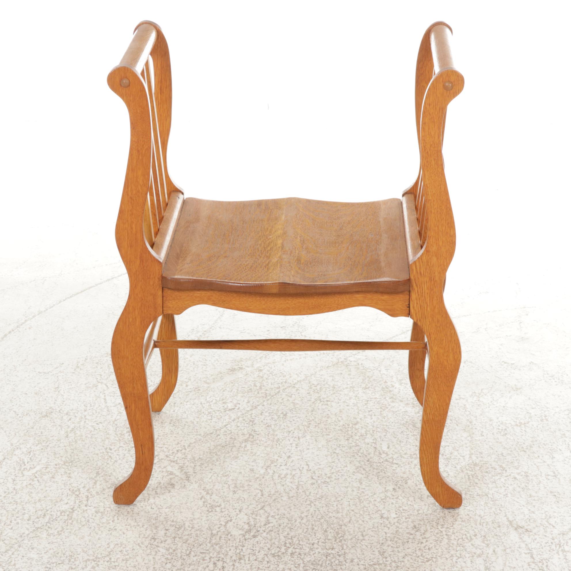 Oak Backless Chair with Lyre Form Arms, Early to Mid-20th Century