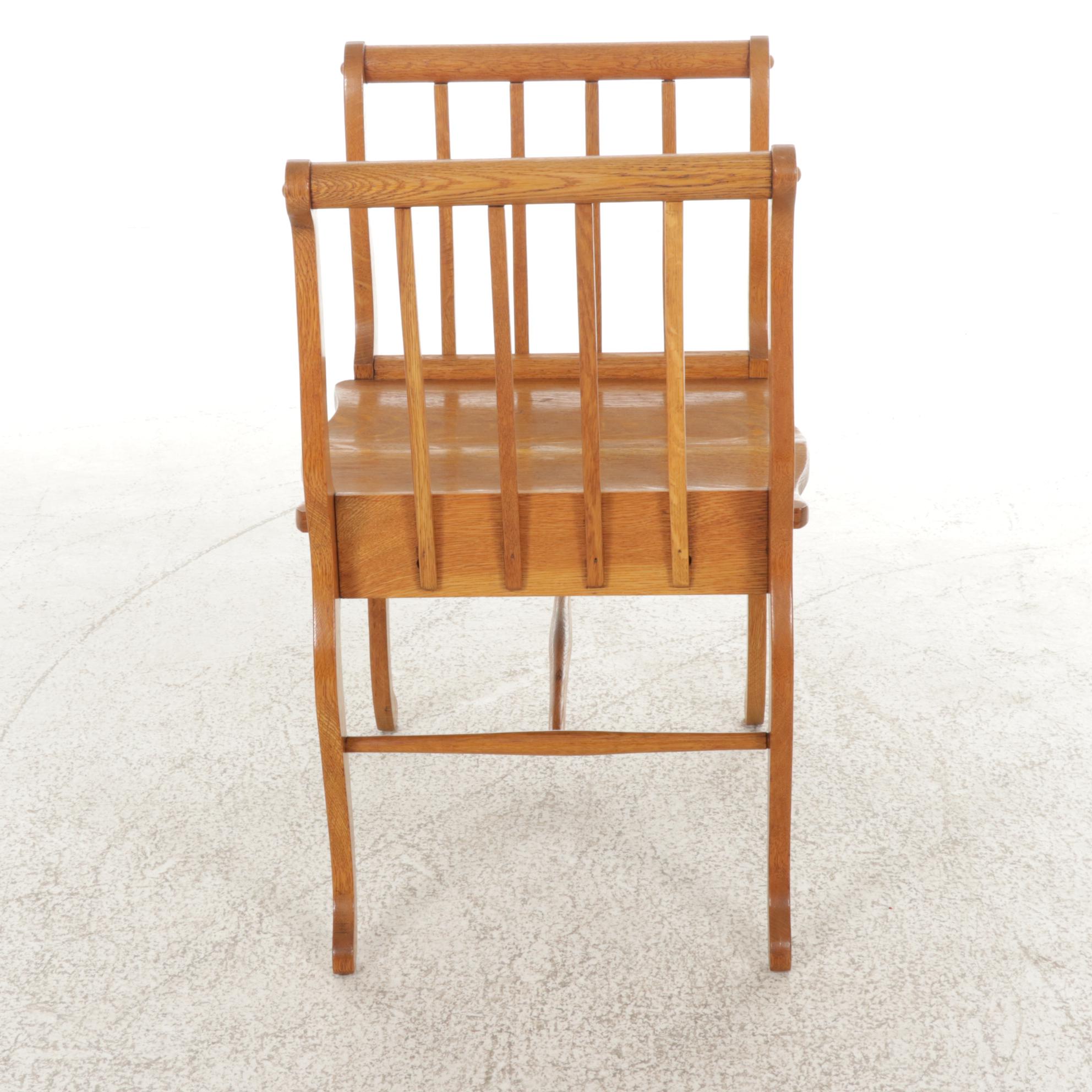 Oak Backless Chair with Lyre Form Arms, Early to Mid-20th Century