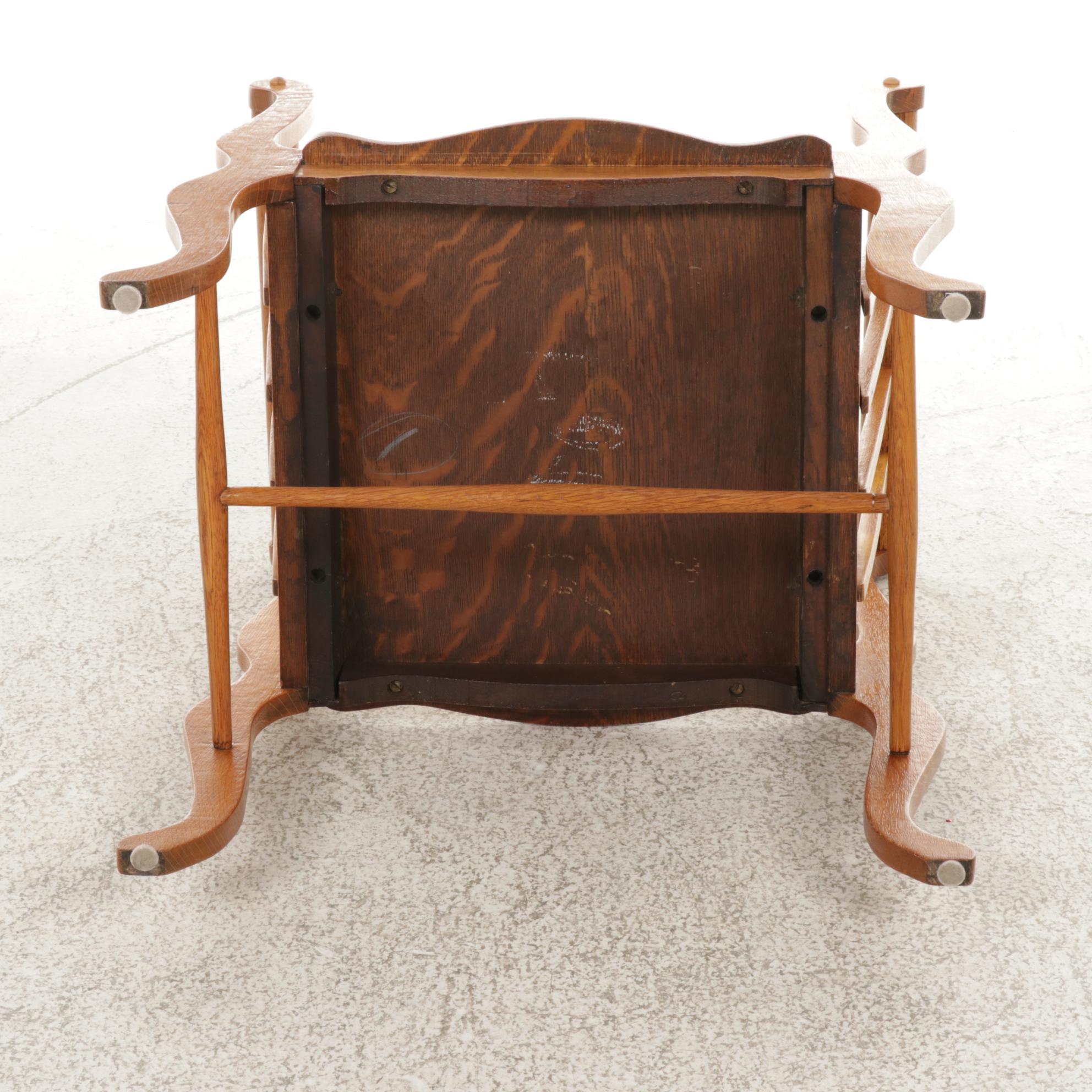 Oak Backless Chair with Lyre Form Arms, Early to Mid-20th Century