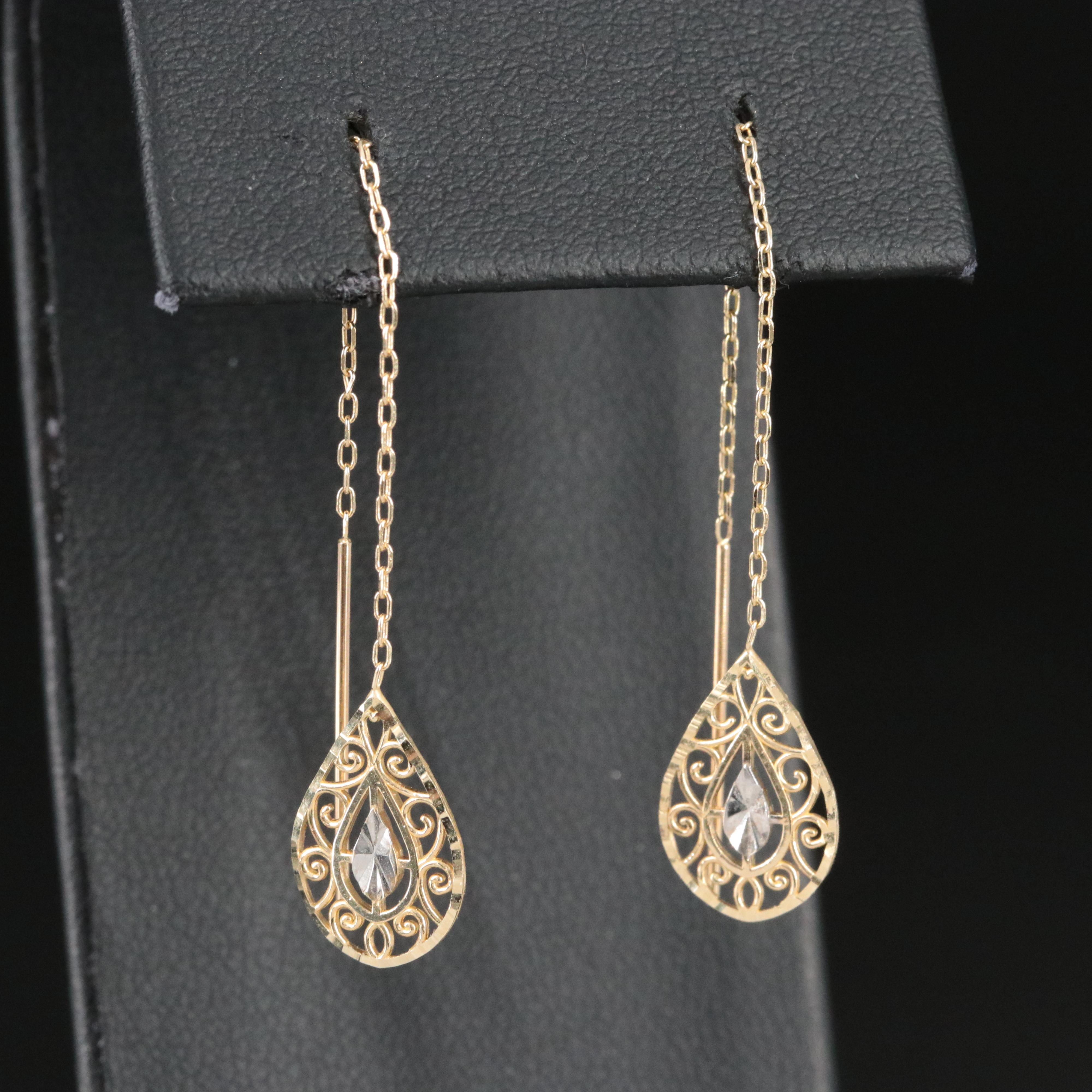 14K Scrollwork Threader Earrings