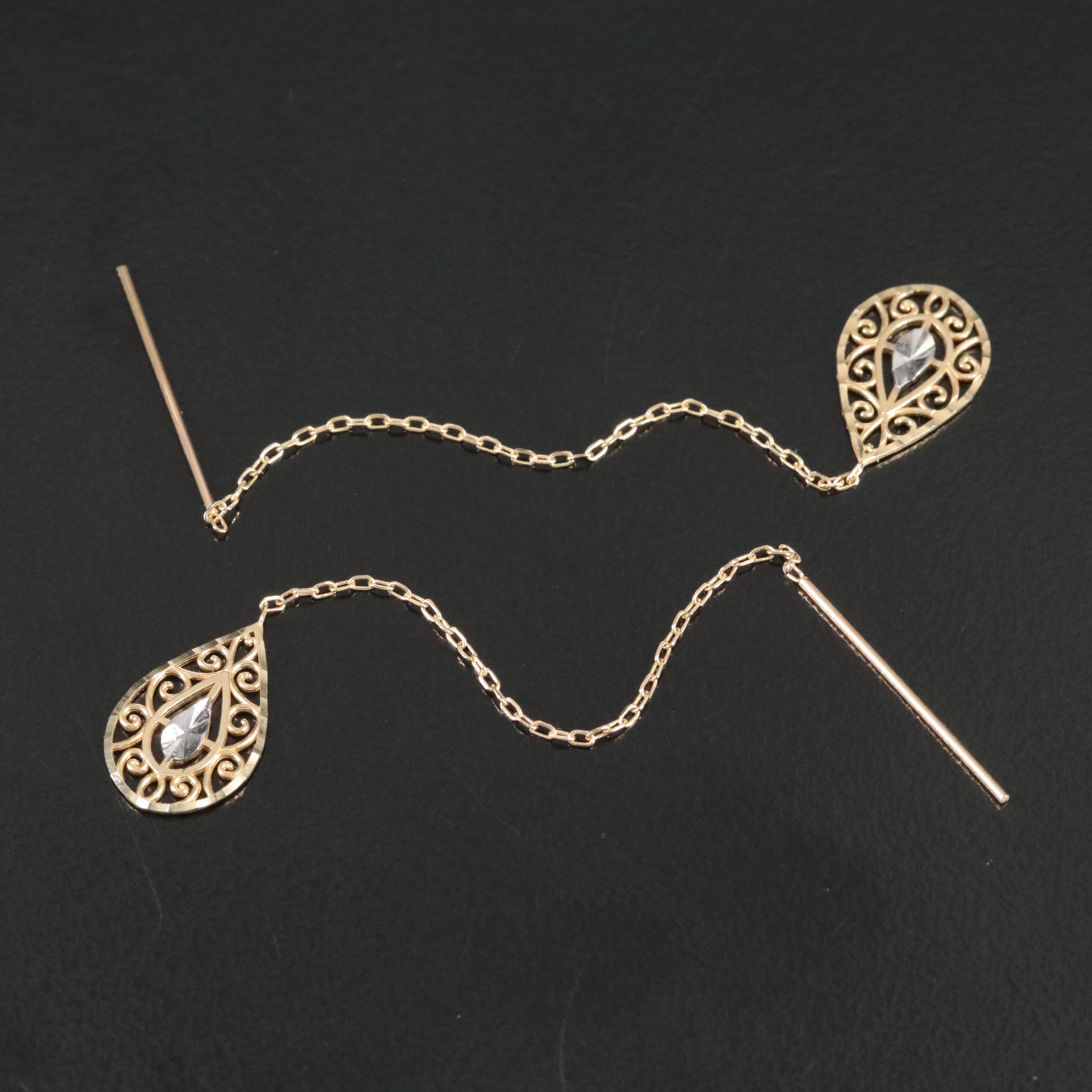 14K Scrollwork Threader Earrings