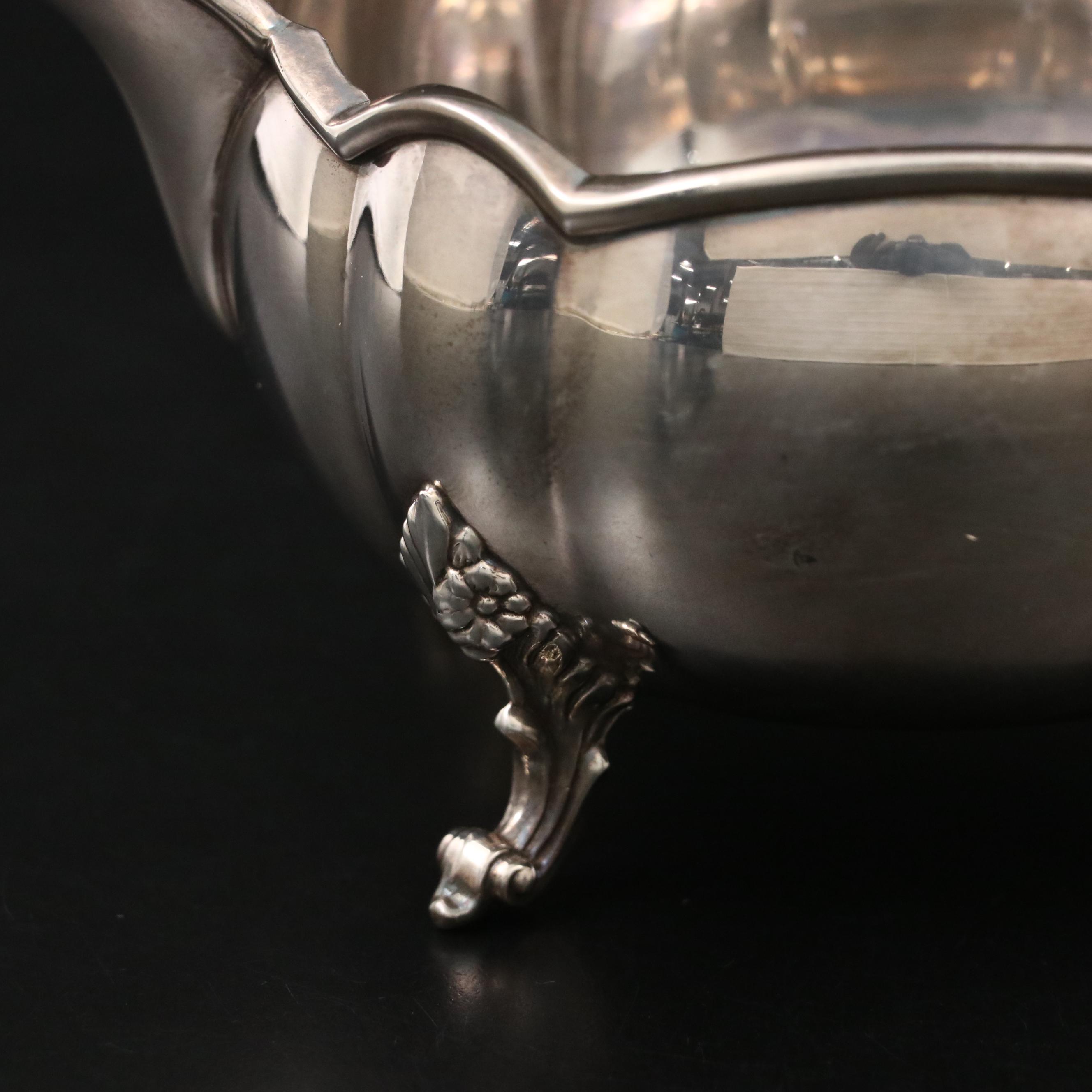 Vintage Silver Plate Christofle Tongs, Reed & Barton Gravy Boat & Tea Strainer