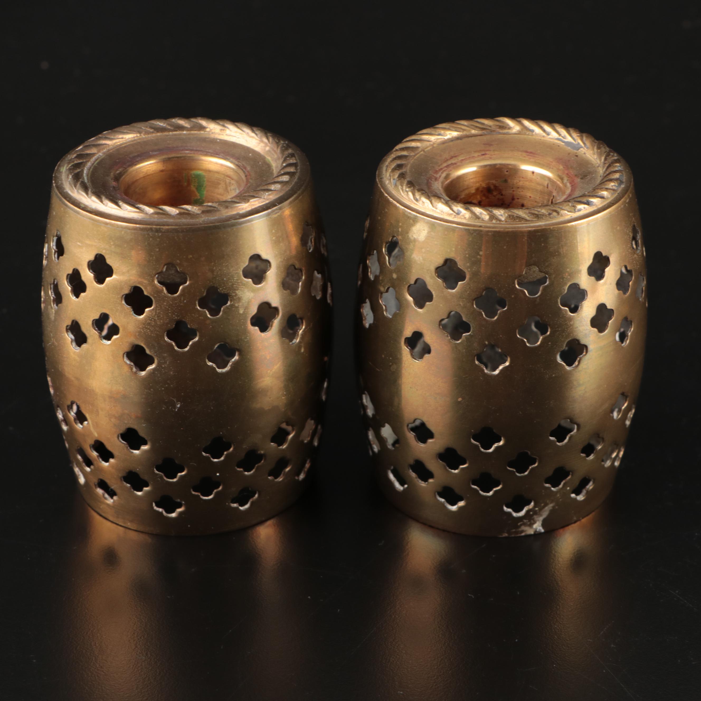 Wallace Silver Plate Plate, Prima Silver Plate Bowl, and Bronze Candle Holders