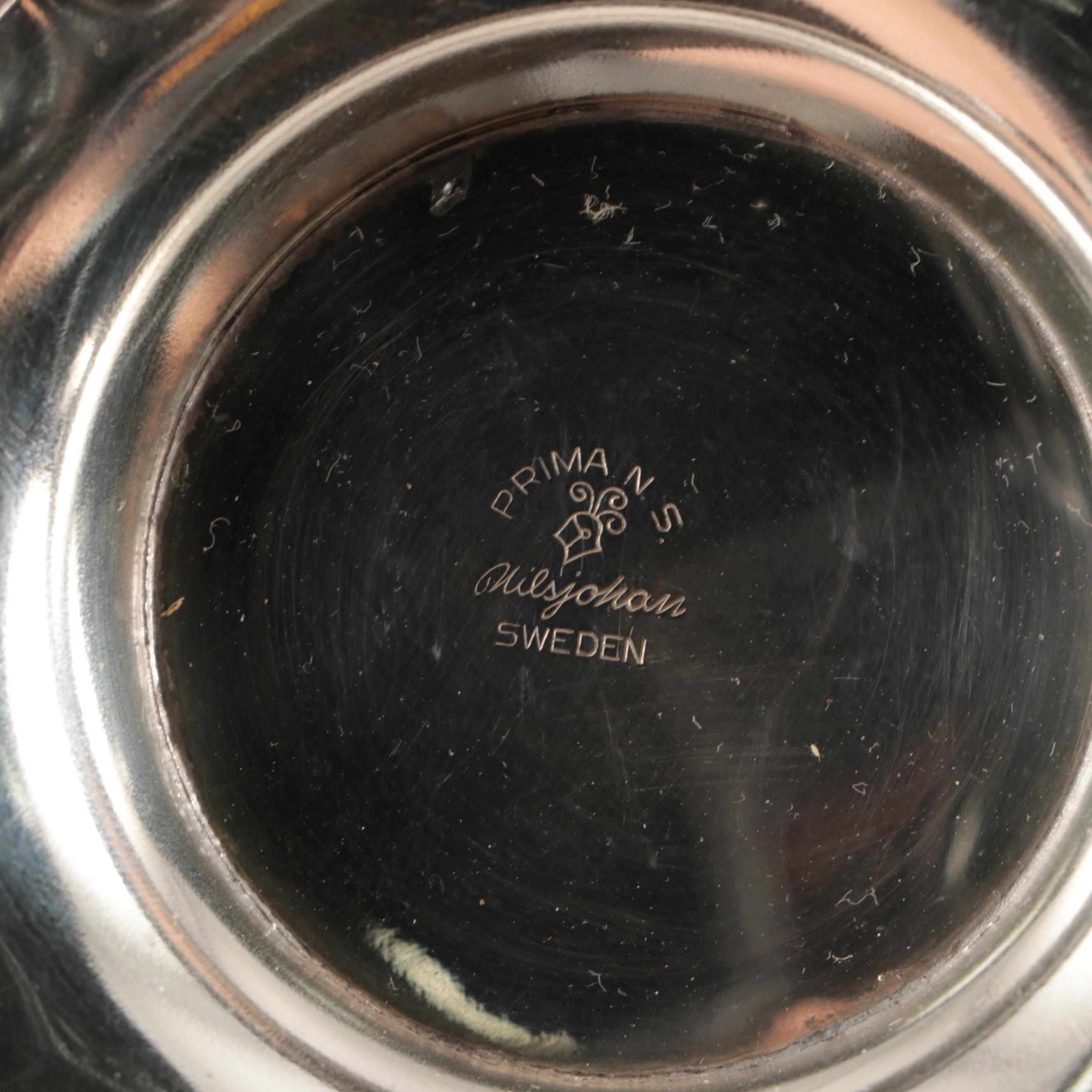 Wallace Silver Plate Plate, Prima Silver Plate Bowl, and Bronze Candle Holders