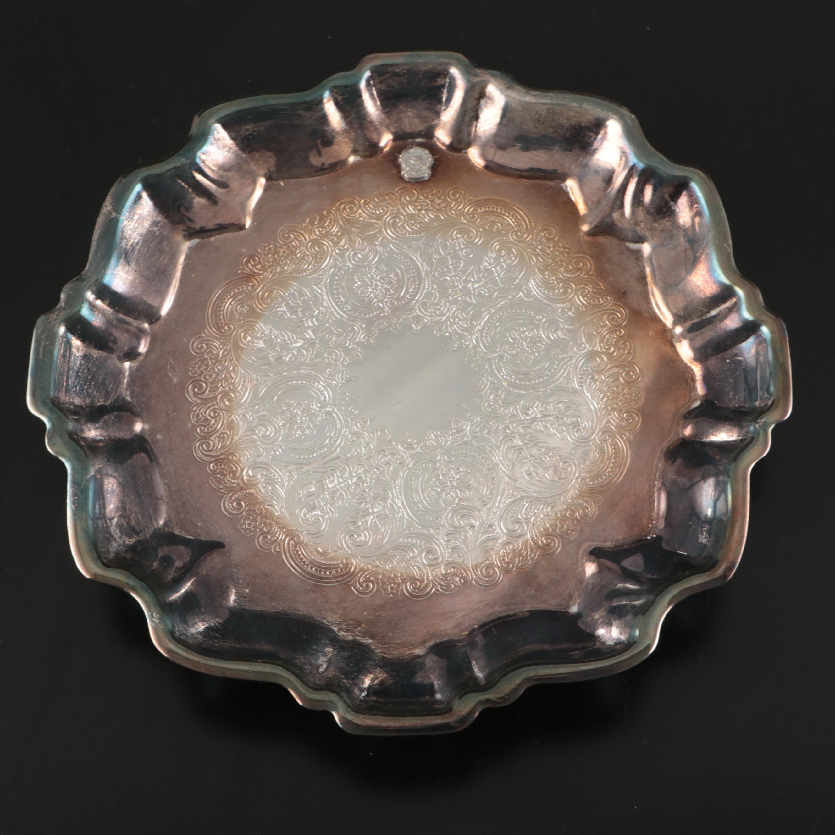 Wallace Silver Plate Plate, Prima Silver Plate Bowl, and Bronze Candle Holders