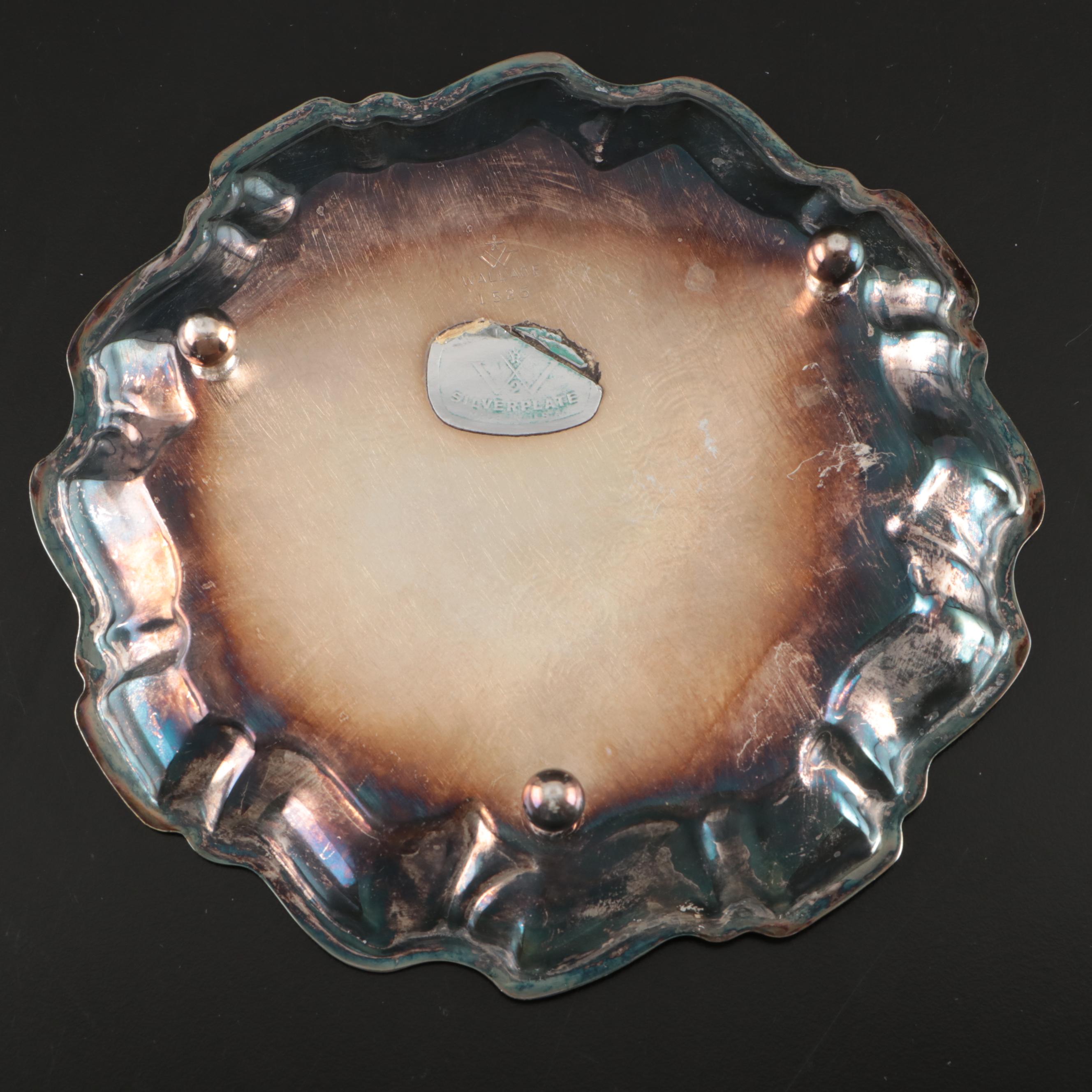 Wallace Silver Plate Plate, Prima Silver Plate Bowl, and Bronze Candle Holders