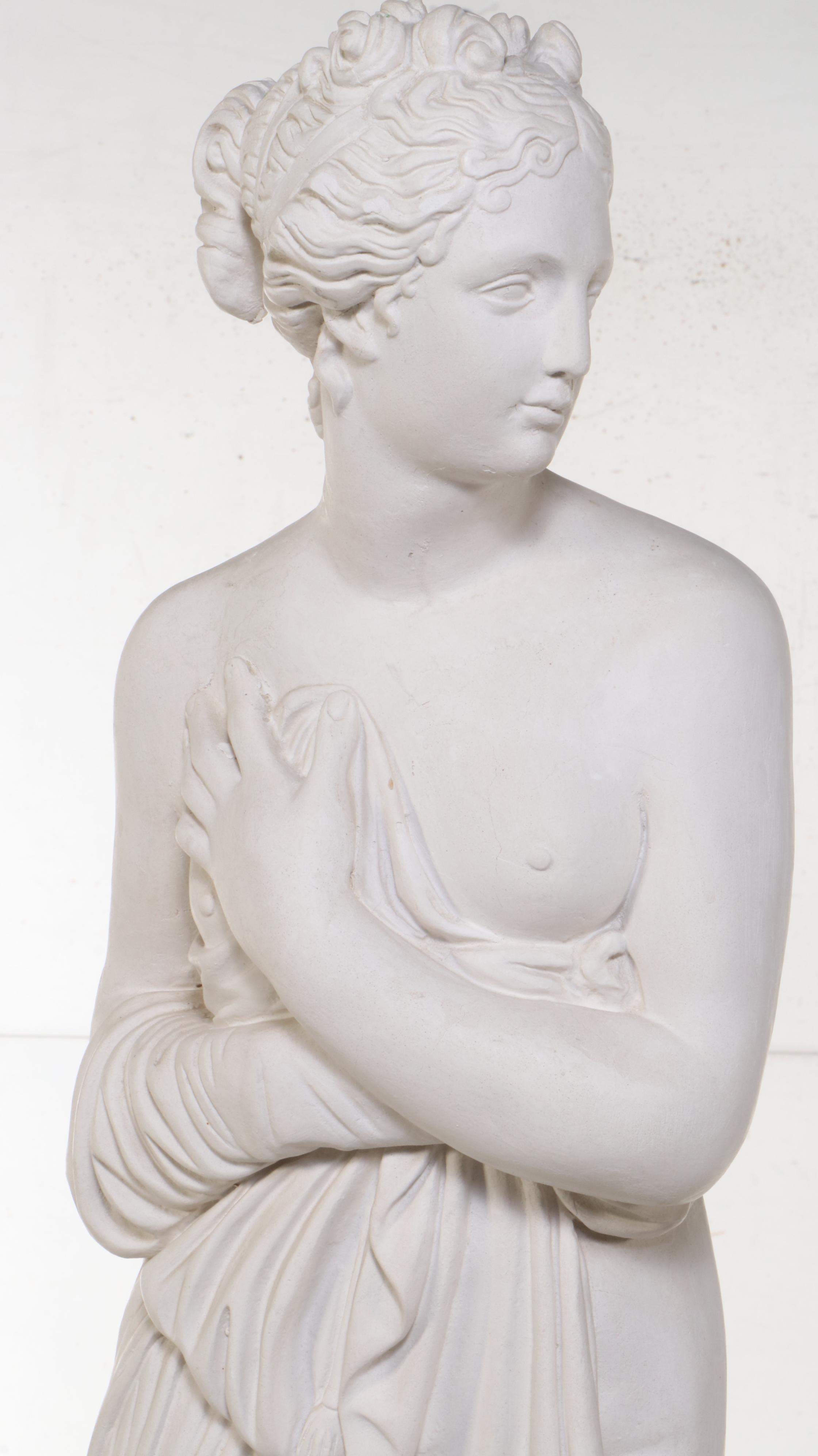Cast Plaster Figure After Antonio Canova "Venus Italica" on Pedestal
