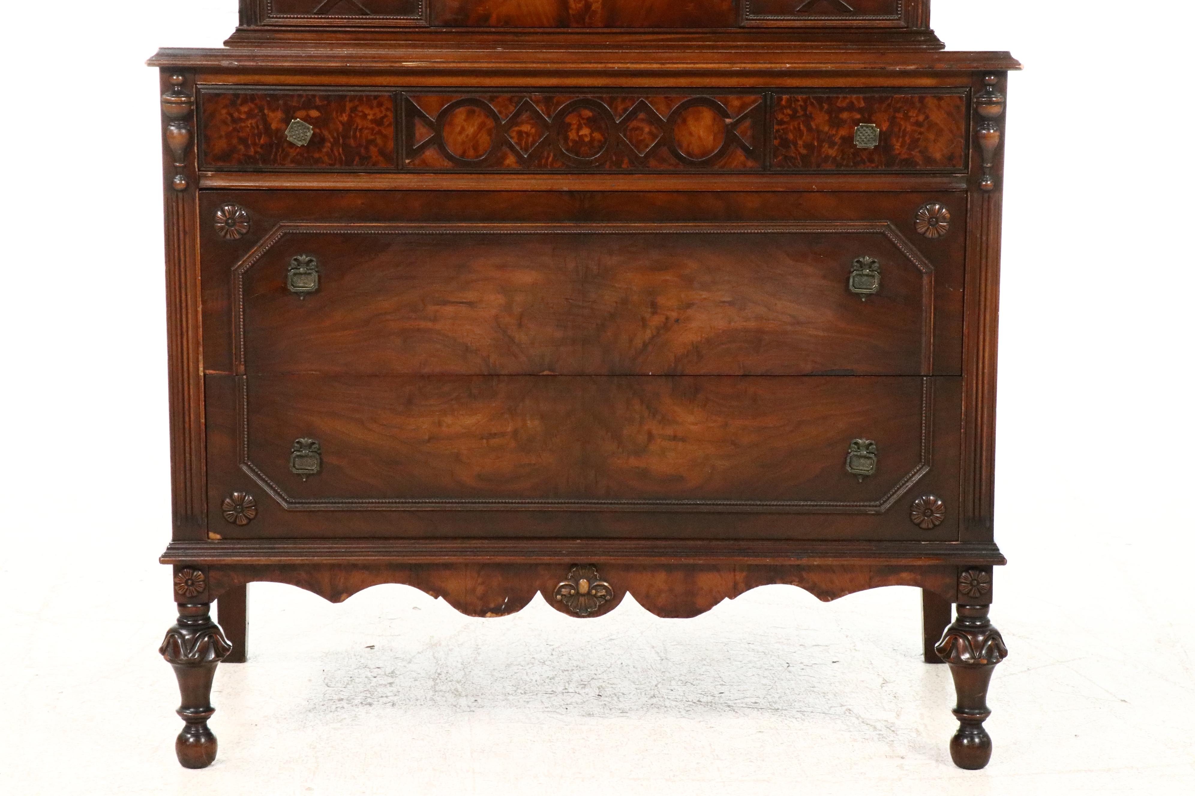 Jacobean Style Walnut Chest on Chest, Early to Mid-20th Century
