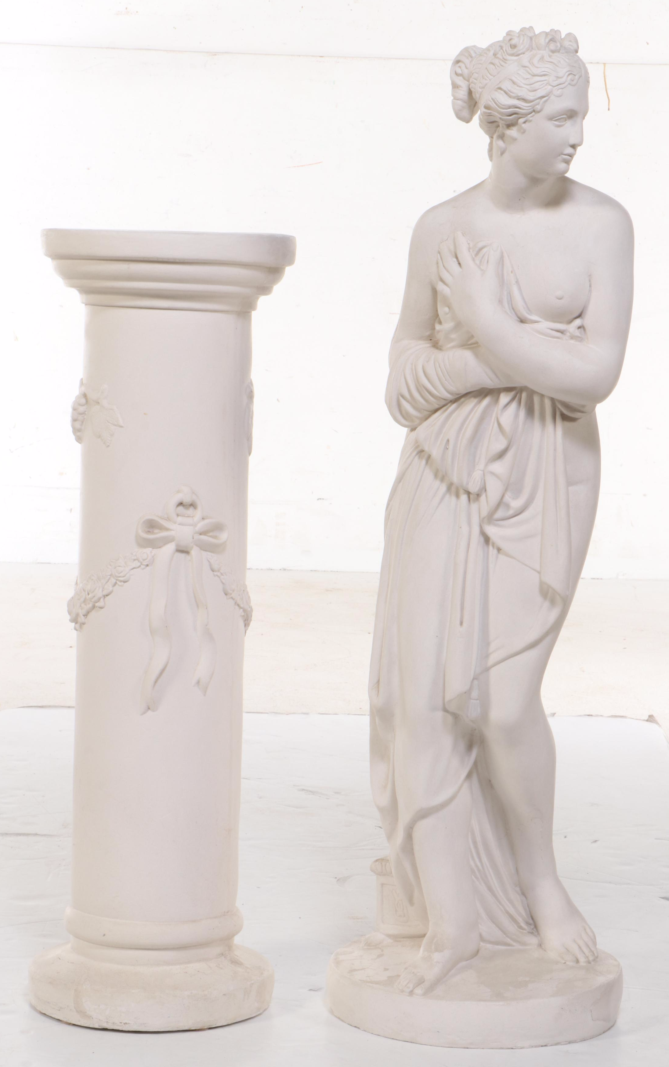 Cast Plaster Figure After Antonio Canova "Venus Italica" on Pedestal