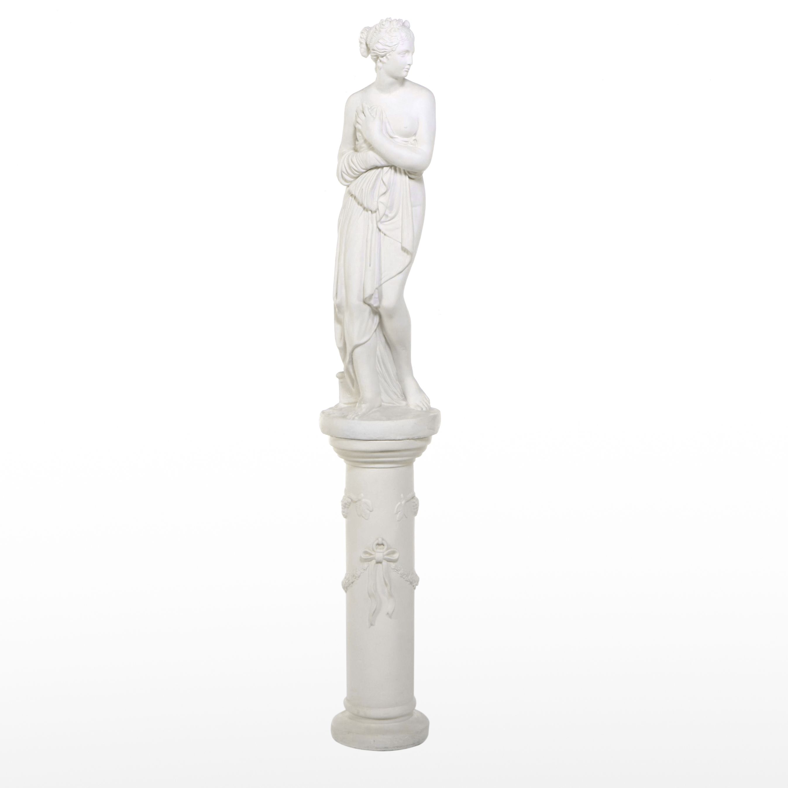 Cast Plaster Figure After Antonio Canova "Venus Italica" on Pedestal