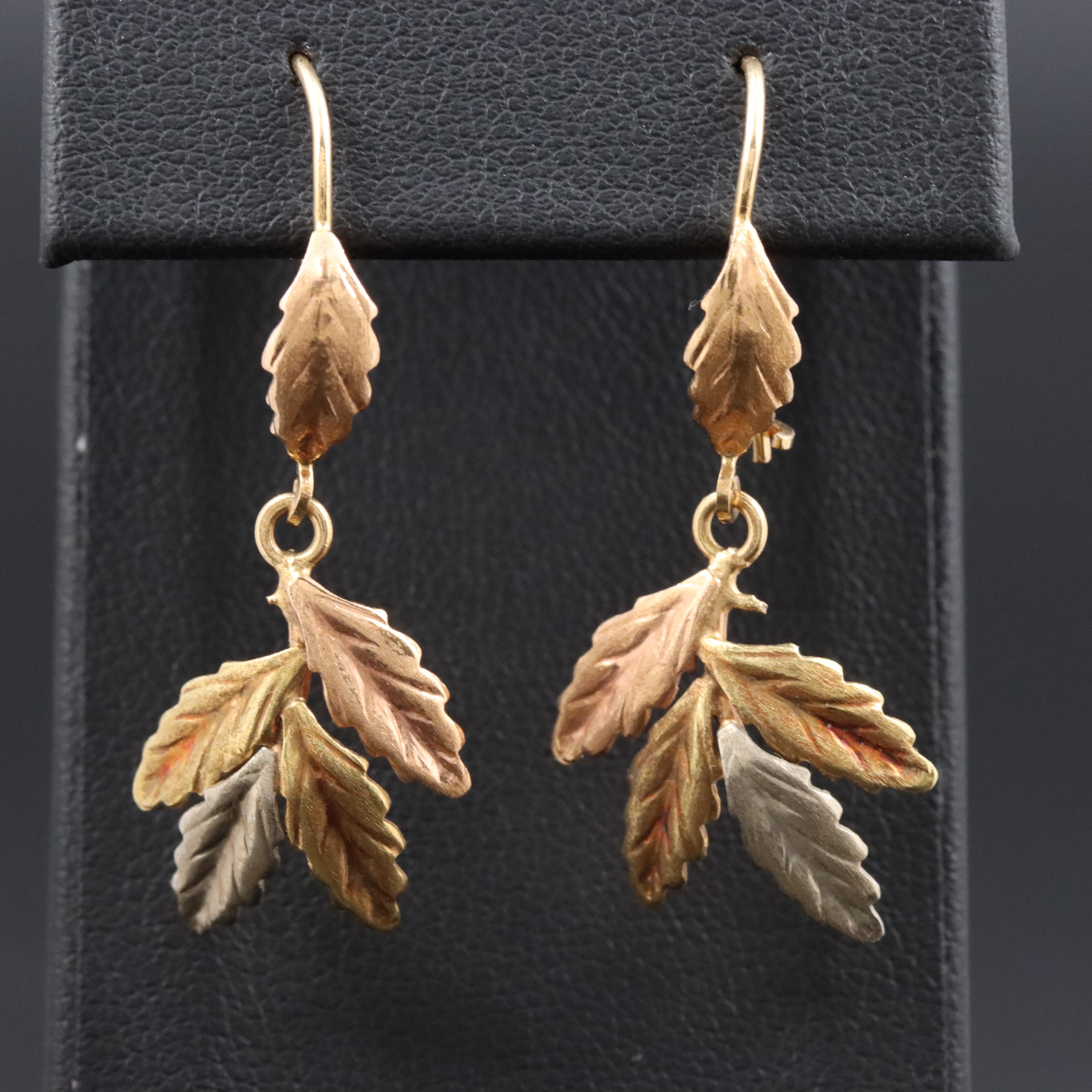 18K Tri-Color Leaf Earrings