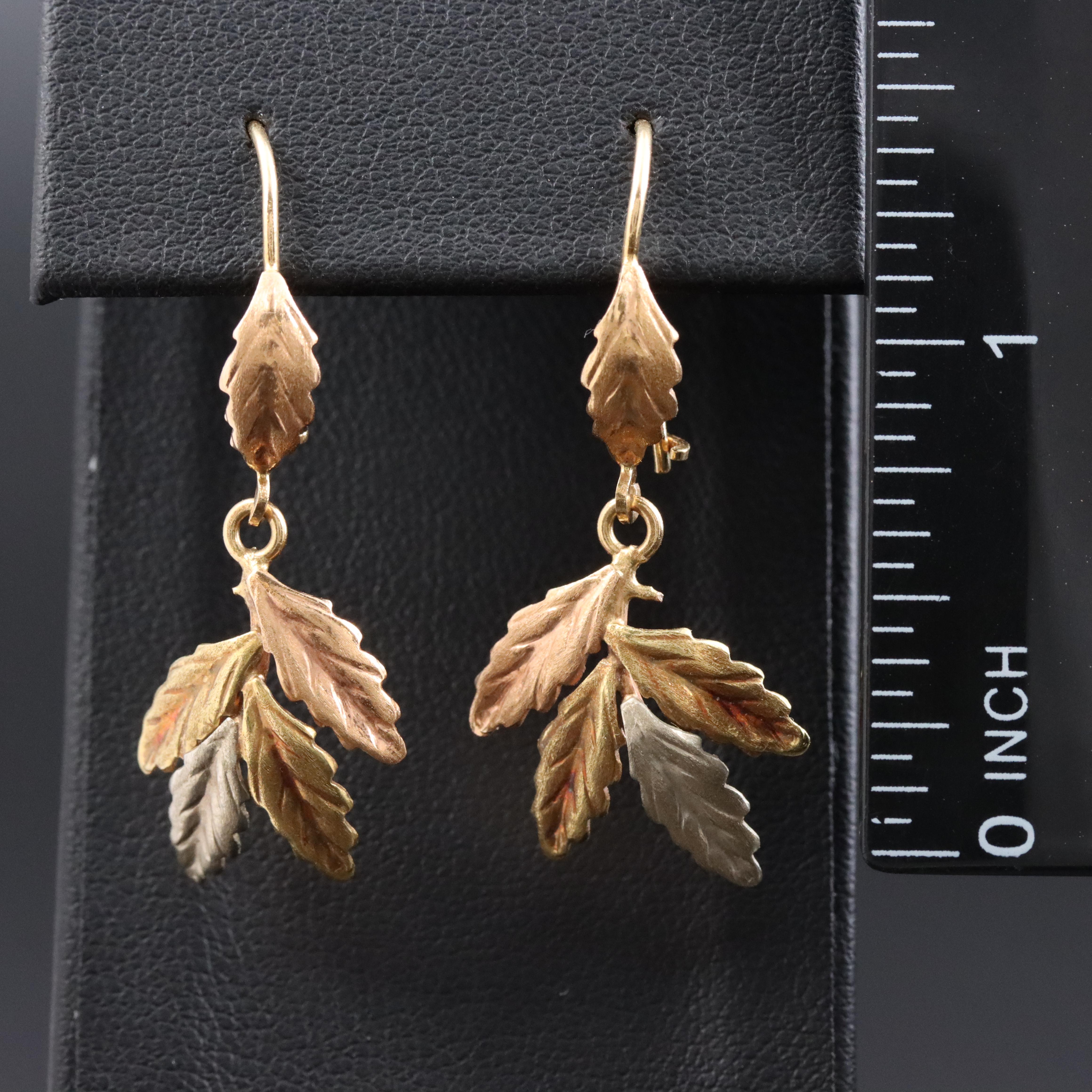 18K Tri-Color Leaf Earrings