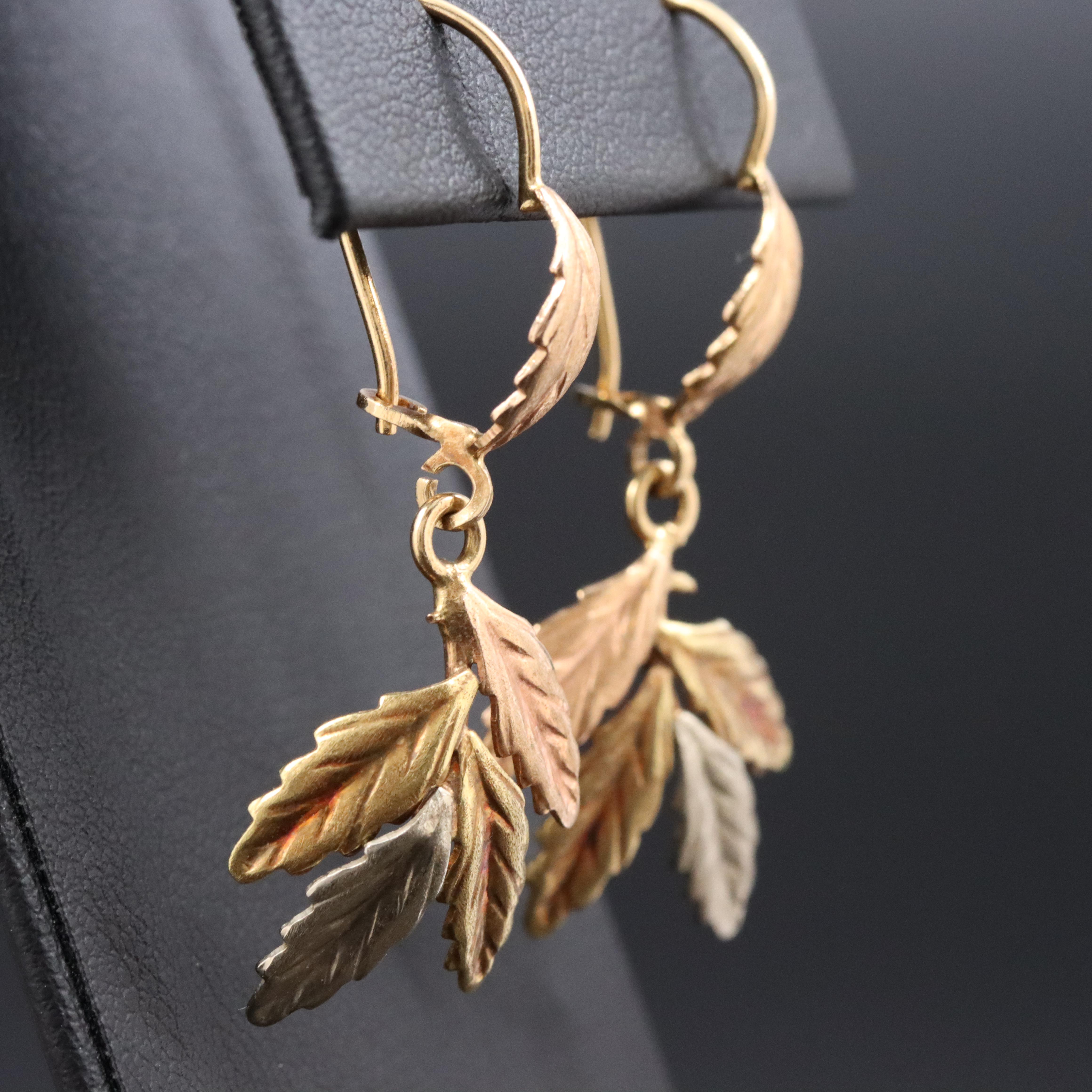 18K Tri-Color Leaf Earrings