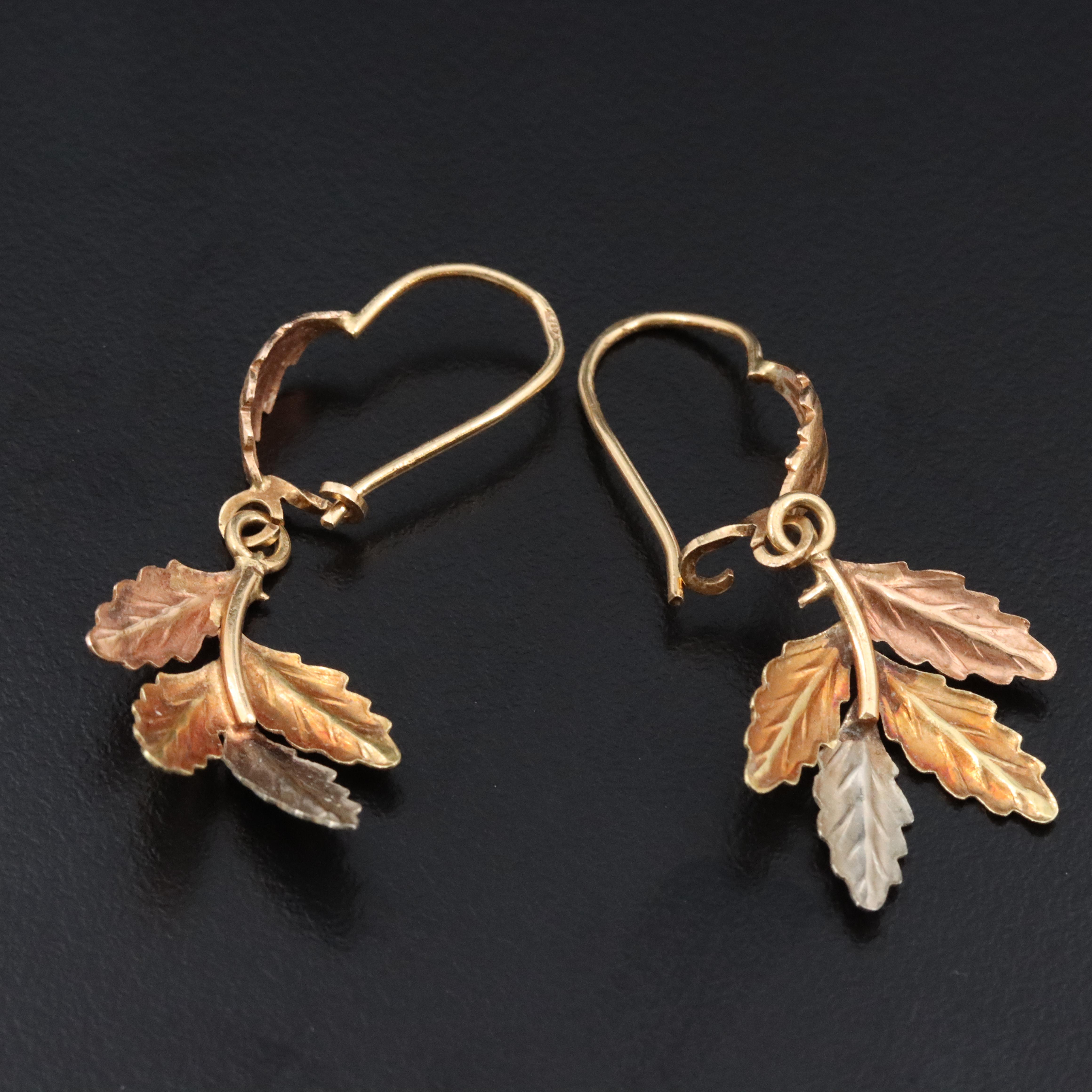 18K Tri-Color Leaf Earrings