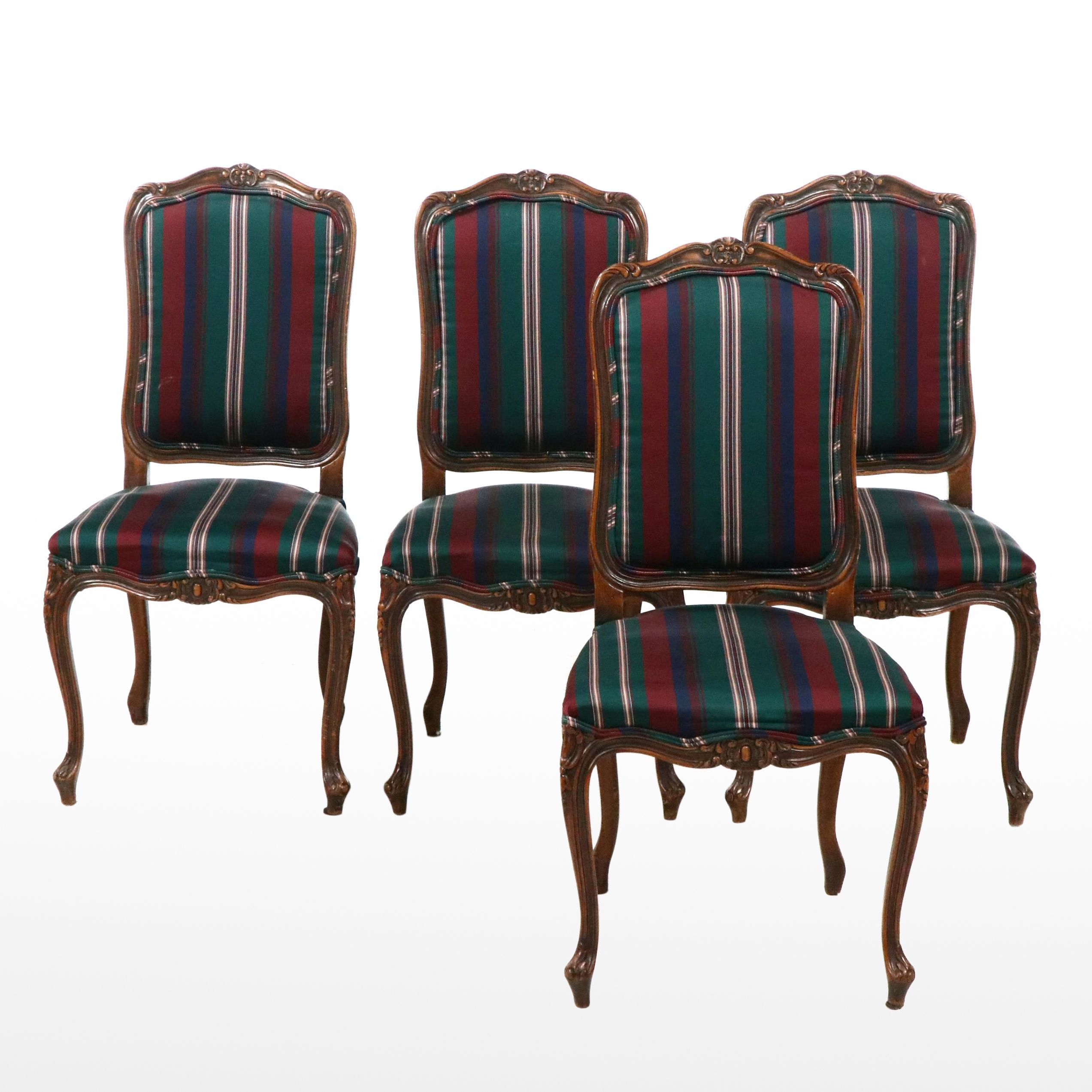Set of Four French Provincial Style Upholstered Walnut Dining Chairs