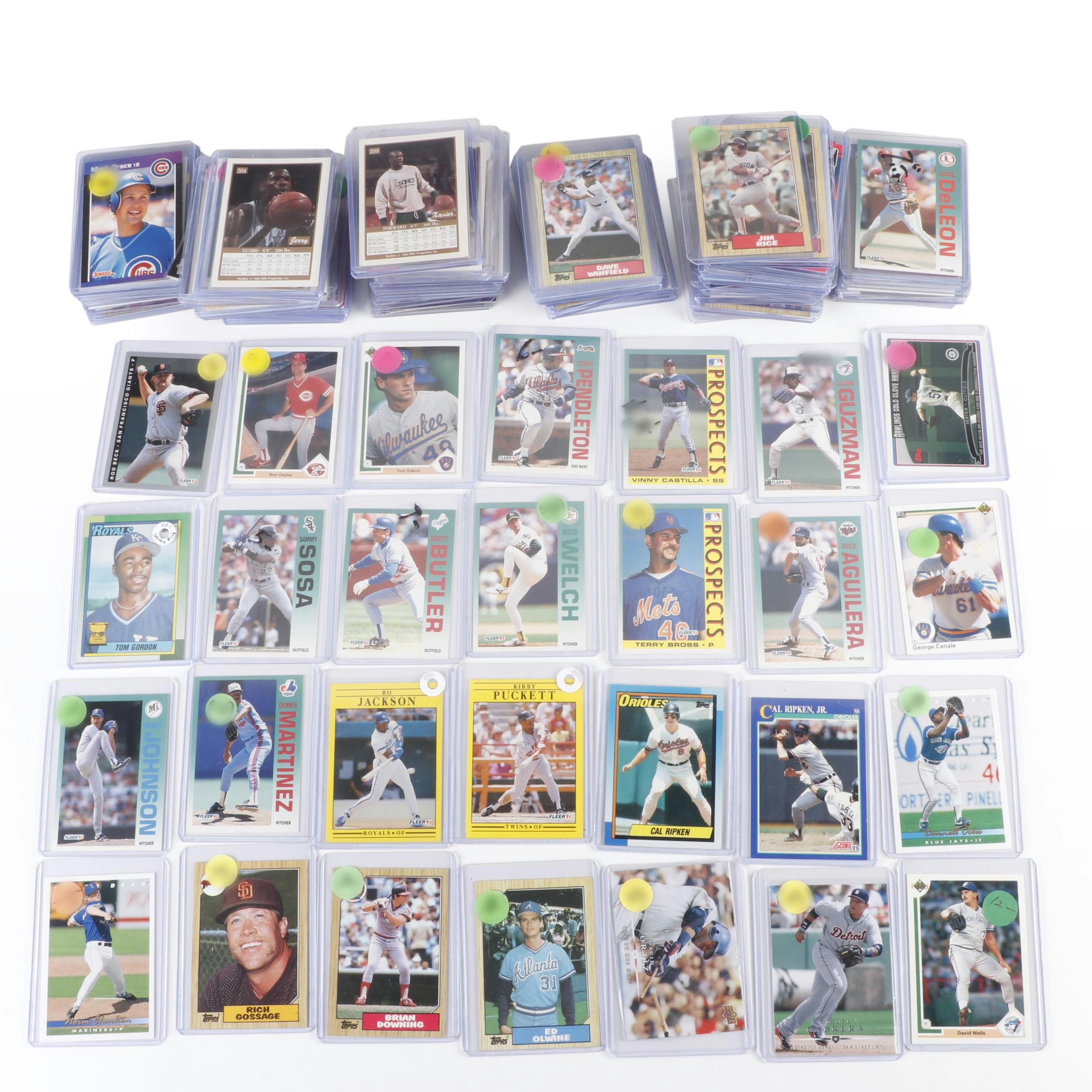 Over 160 Baseball, Basketball, and Football Cards, 1980s to 2000s