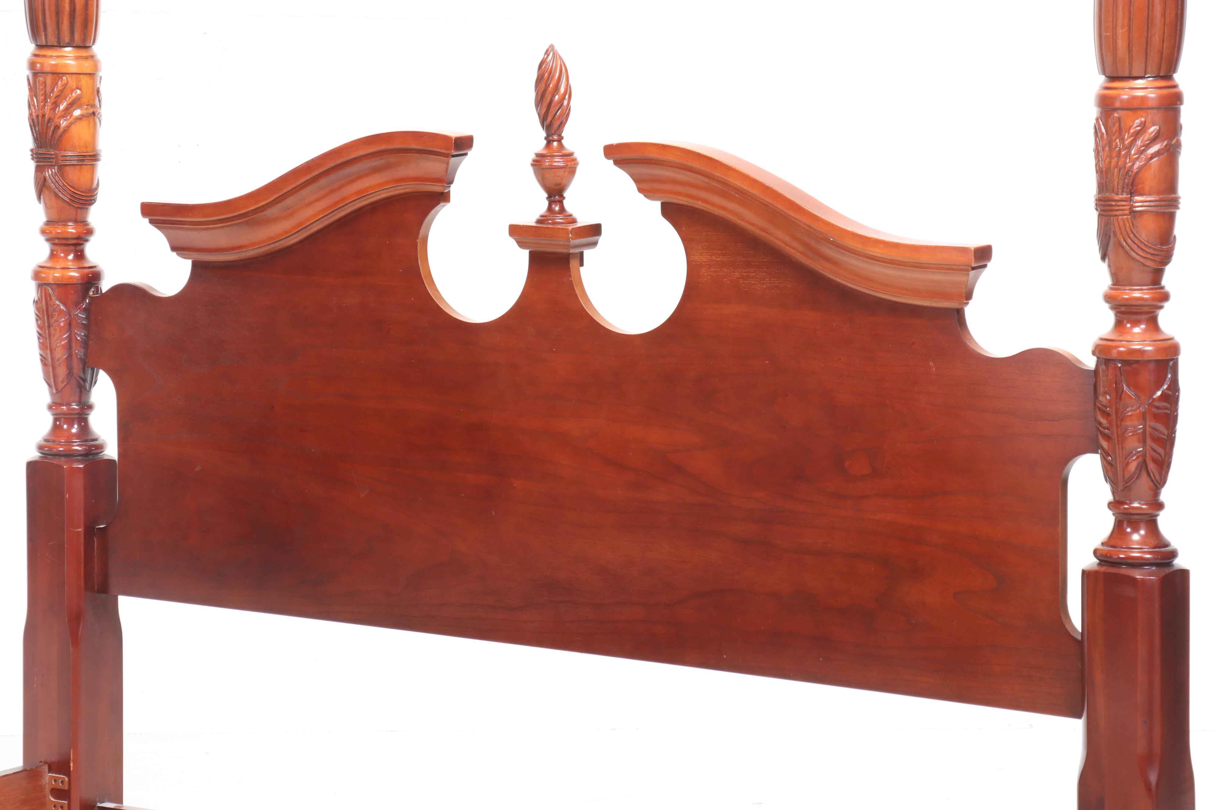 Federal Style Mahogany Rice Carved Queen Size Four-Poster Bed
