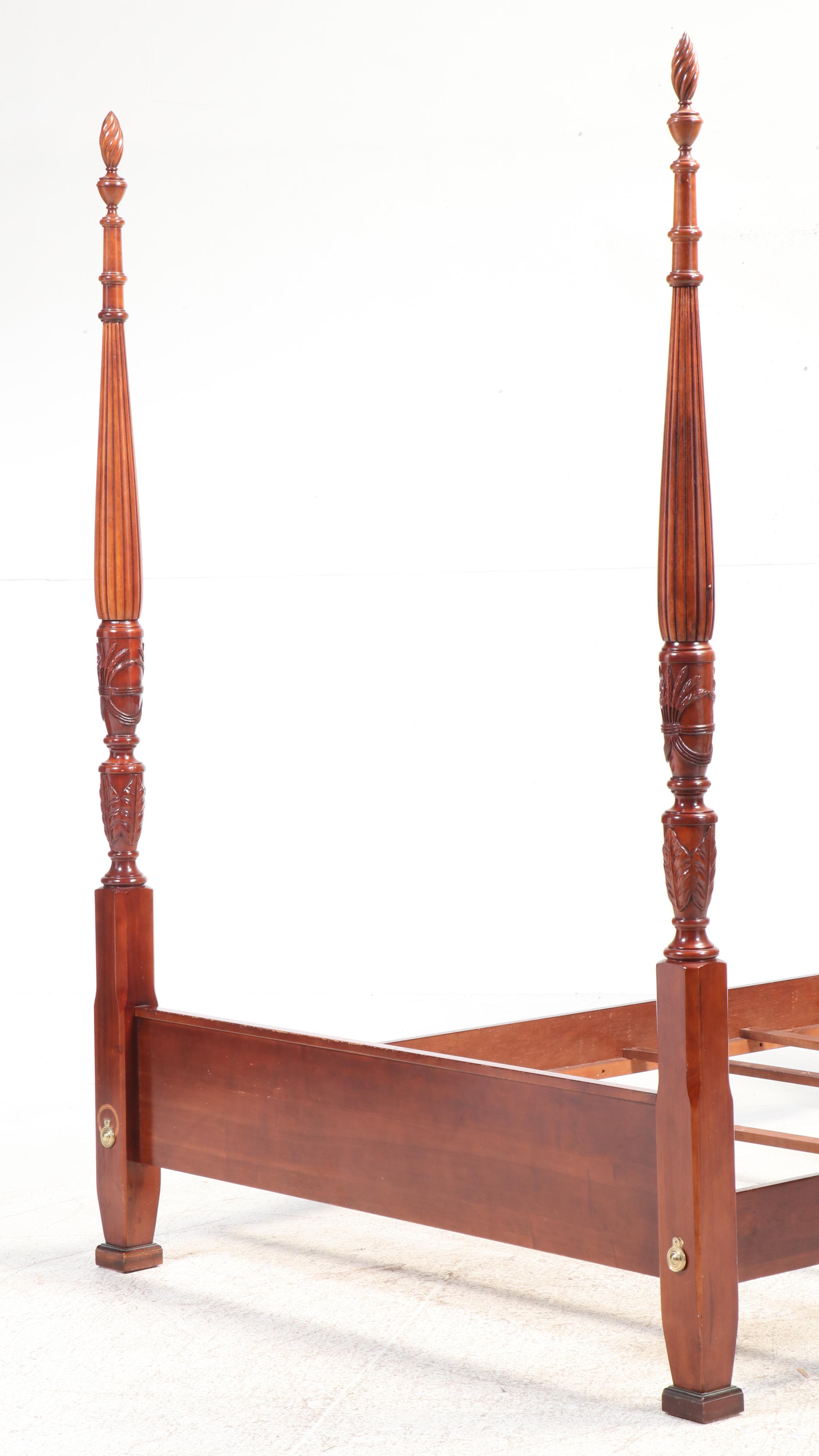 Federal Style Mahogany Rice Carved Queen Size Four-Poster Bed
