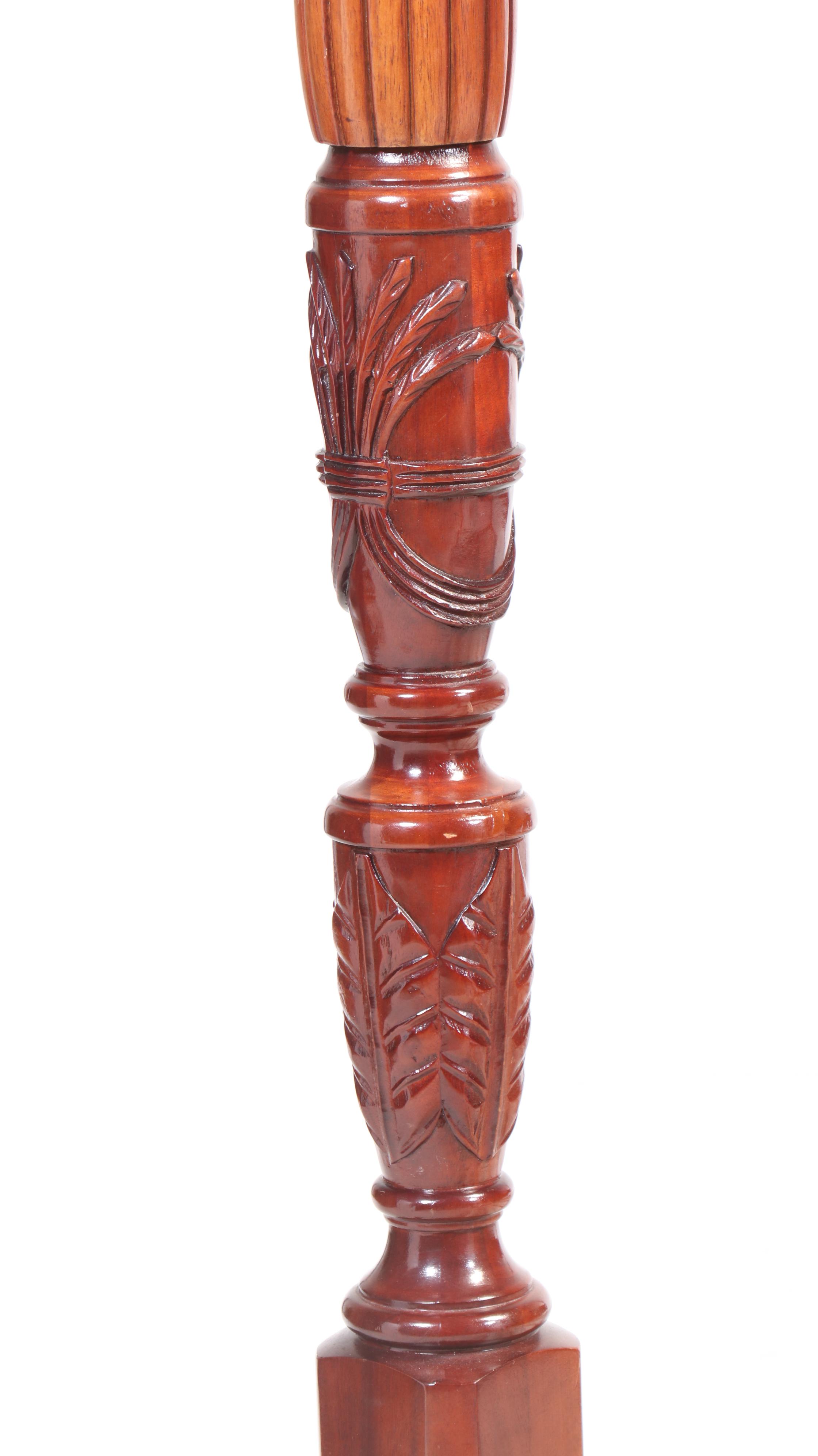 Federal Style Mahogany Rice Carved Queen Size Four-Poster Bed