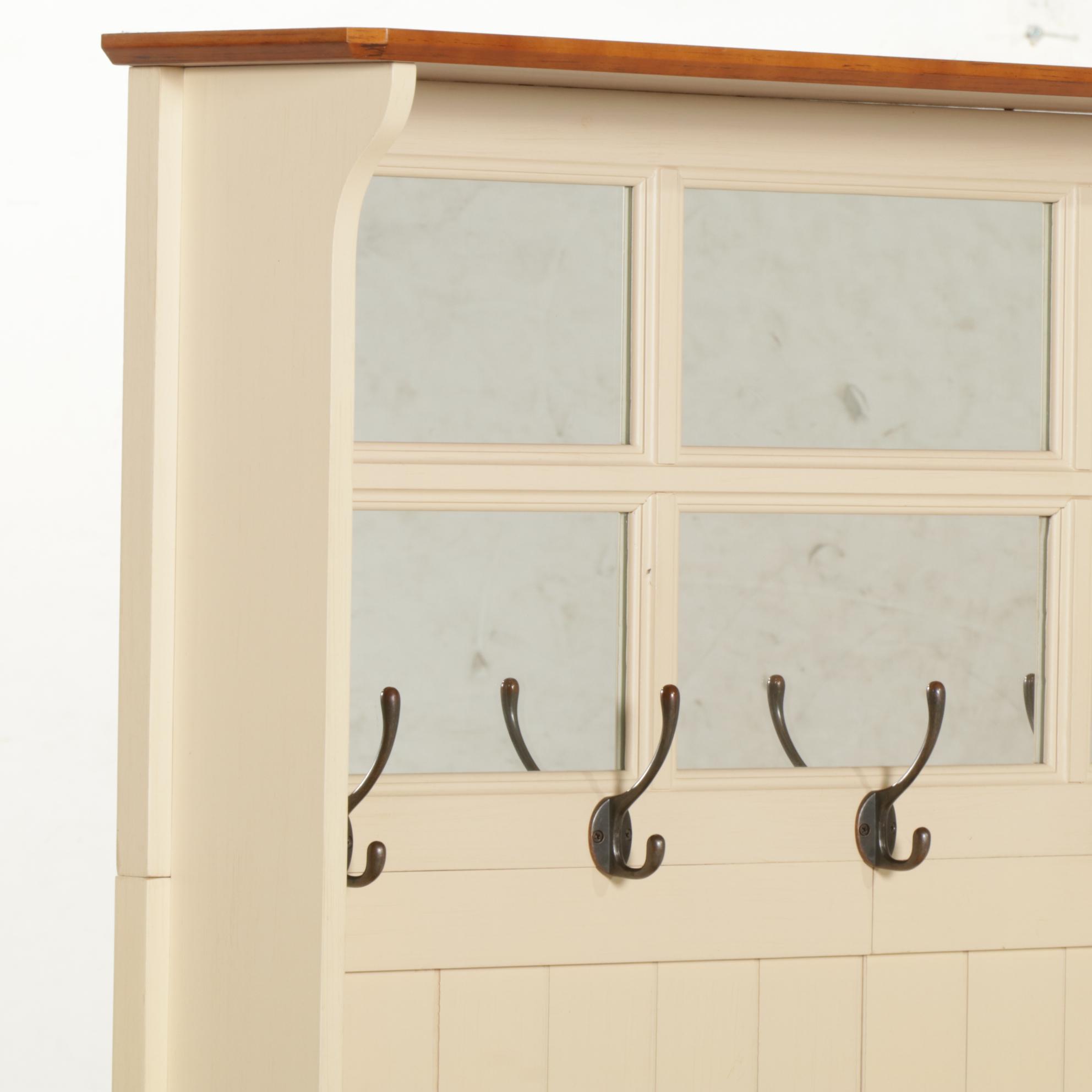 Painted Wood Entry Storage Bench and Coat Rack, 21st Century