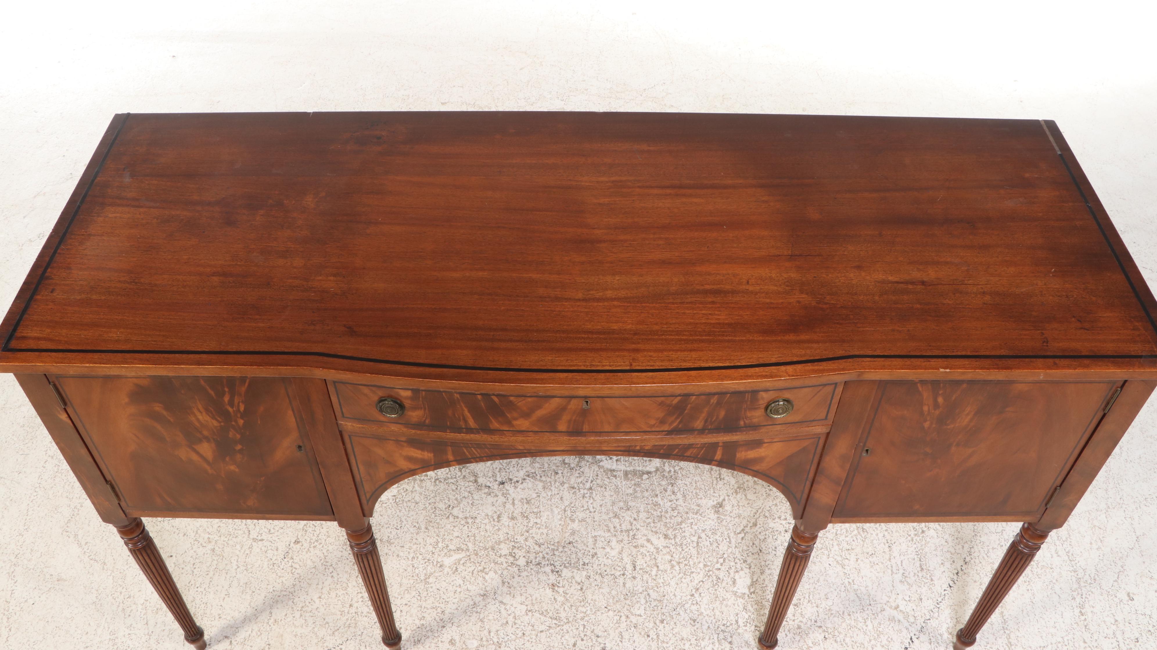 Sheraton Style Burl Wood and Mahogany Sideboard, Mid-20th Century