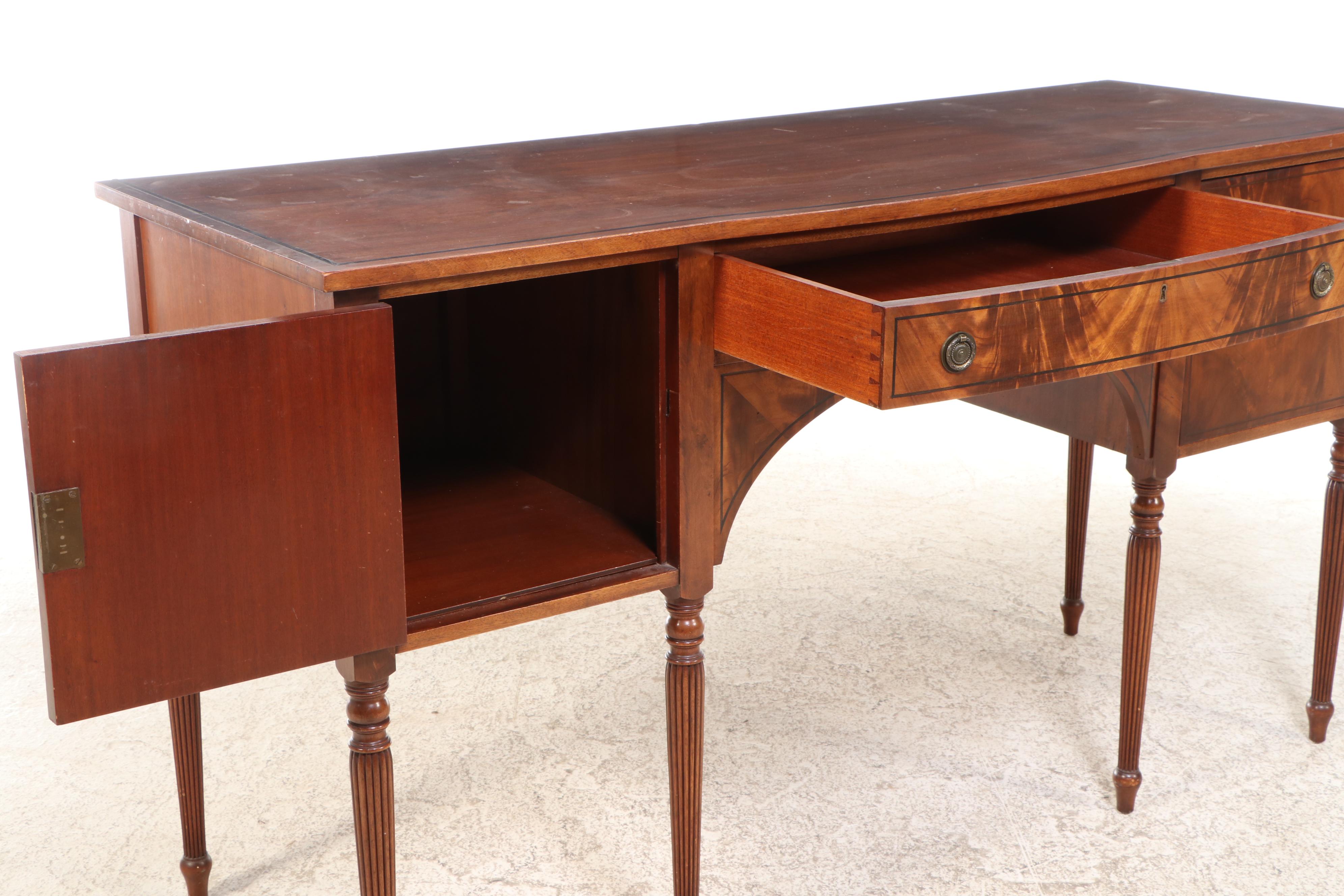 Sheraton Style Burl Wood and Mahogany Sideboard, Mid-20th Century