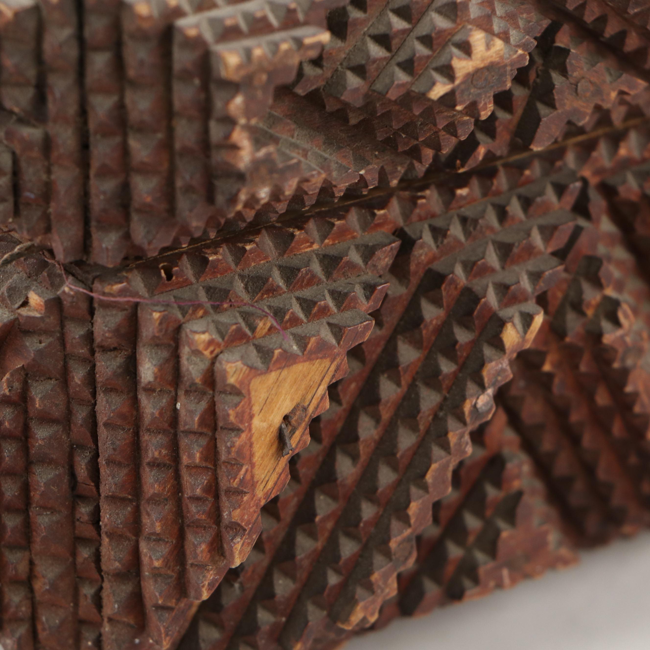 Chip-Carved Tramp Art Velvet Lined Jewelry Box, Early 20th Century