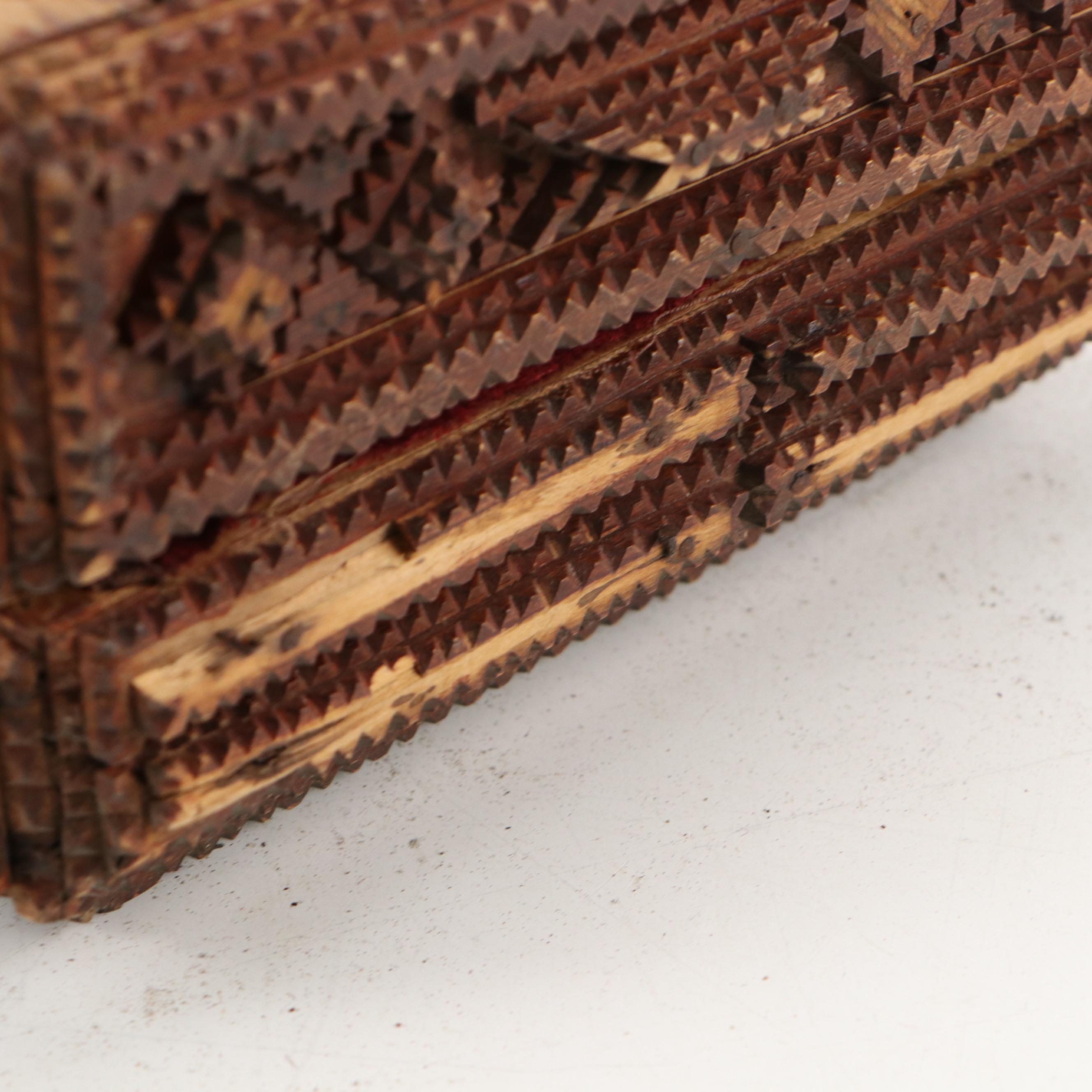 Chip-Carved Tramp Art Velvet Lined Jewelry Box, Early 20th Century