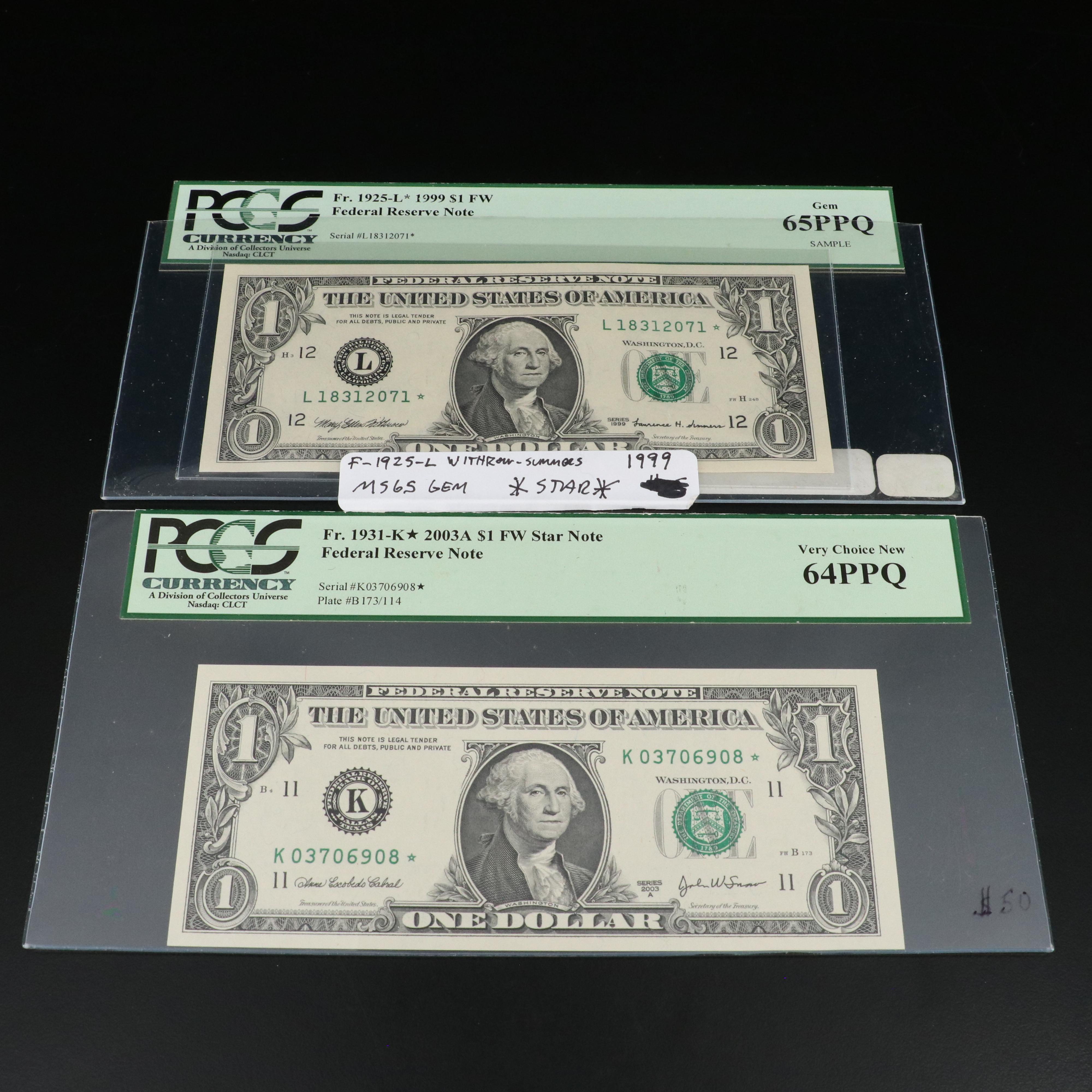 Collection of Ten Graded $1 U.S. Currency Notes Including a CGA CU 63 FR#-1601