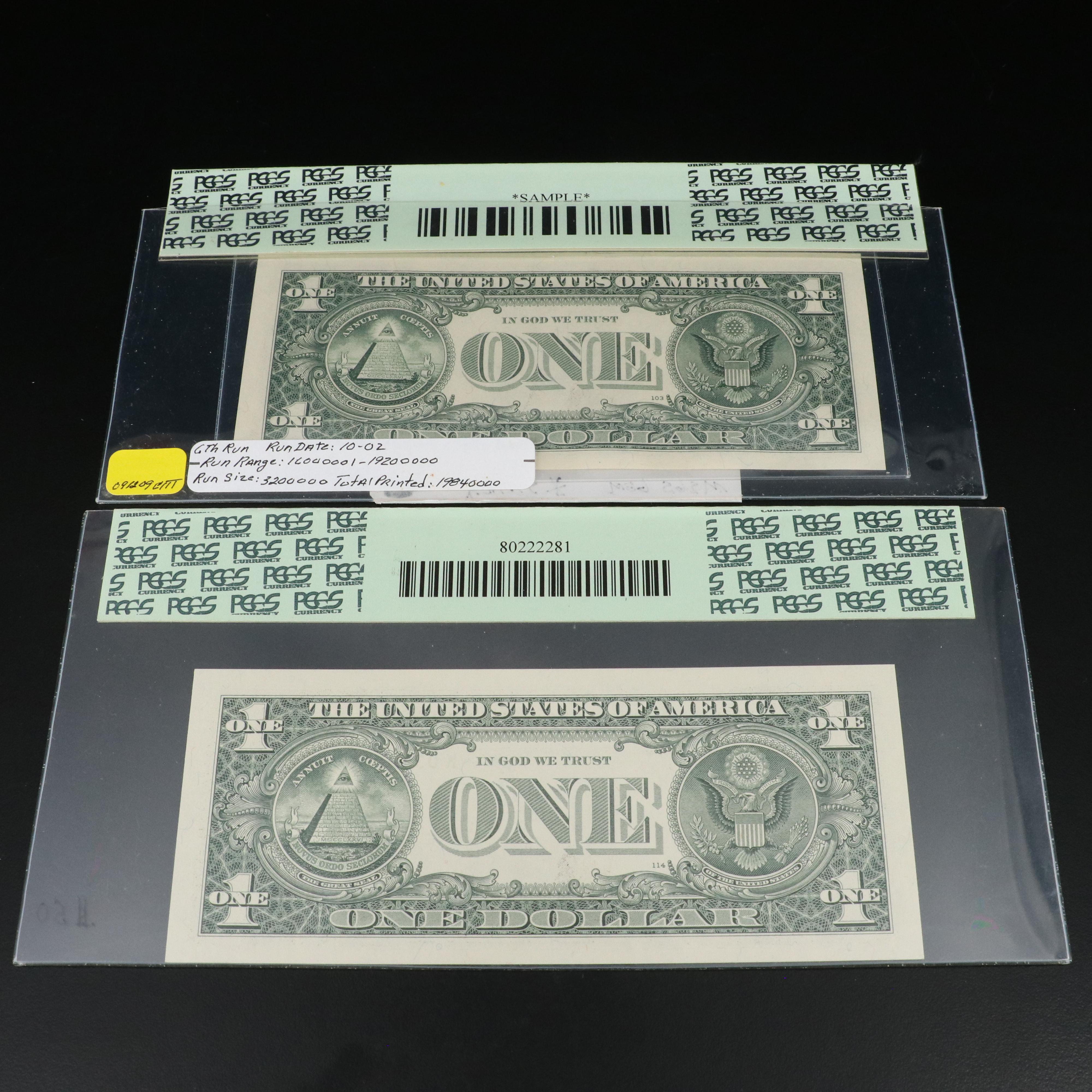 Collection of Ten Graded $1 U.S. Currency Notes Including a CGA CU 63 FR#-1601