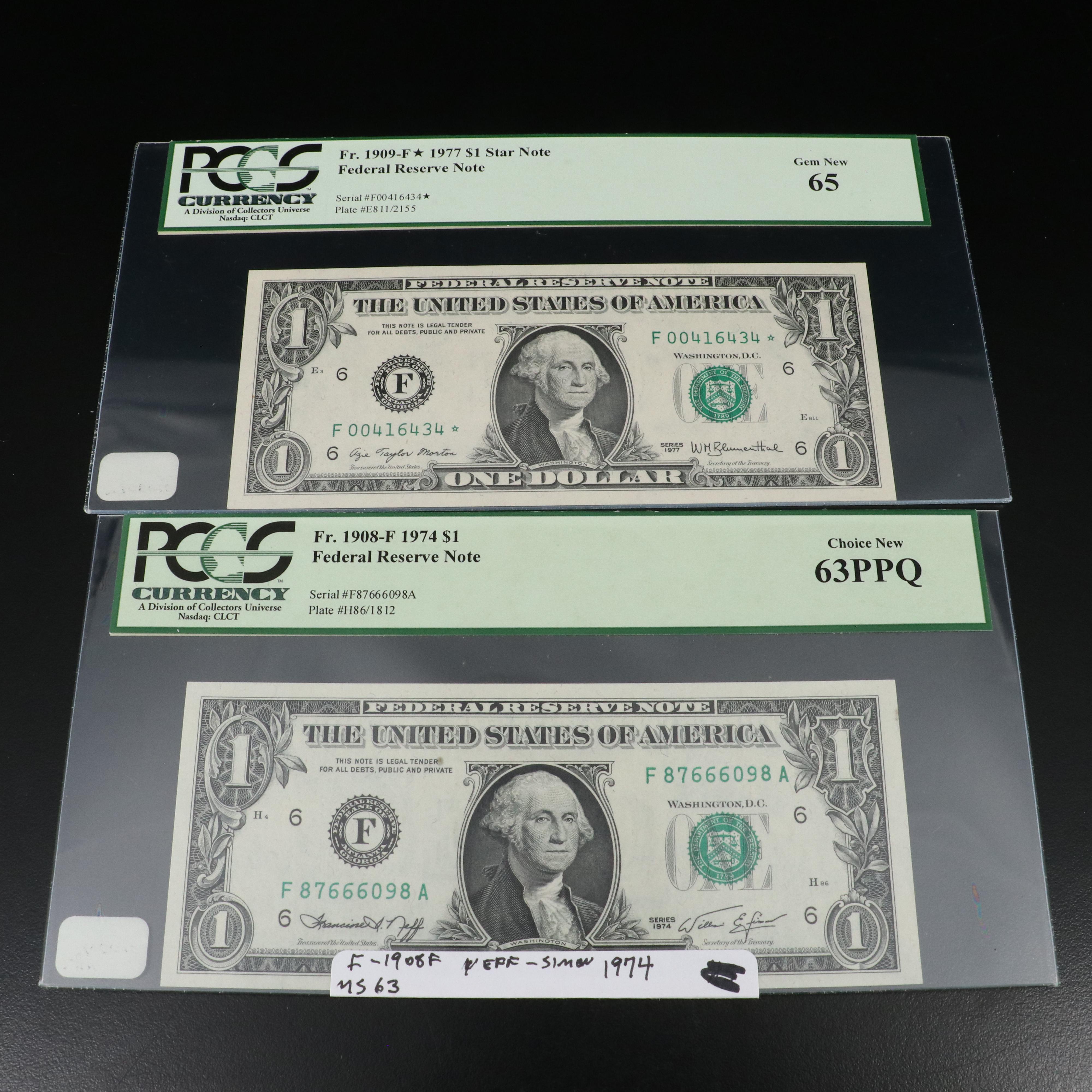 Collection of Ten Graded $1 U.S. Currency Notes Including a CGA CU 63 FR#-1601