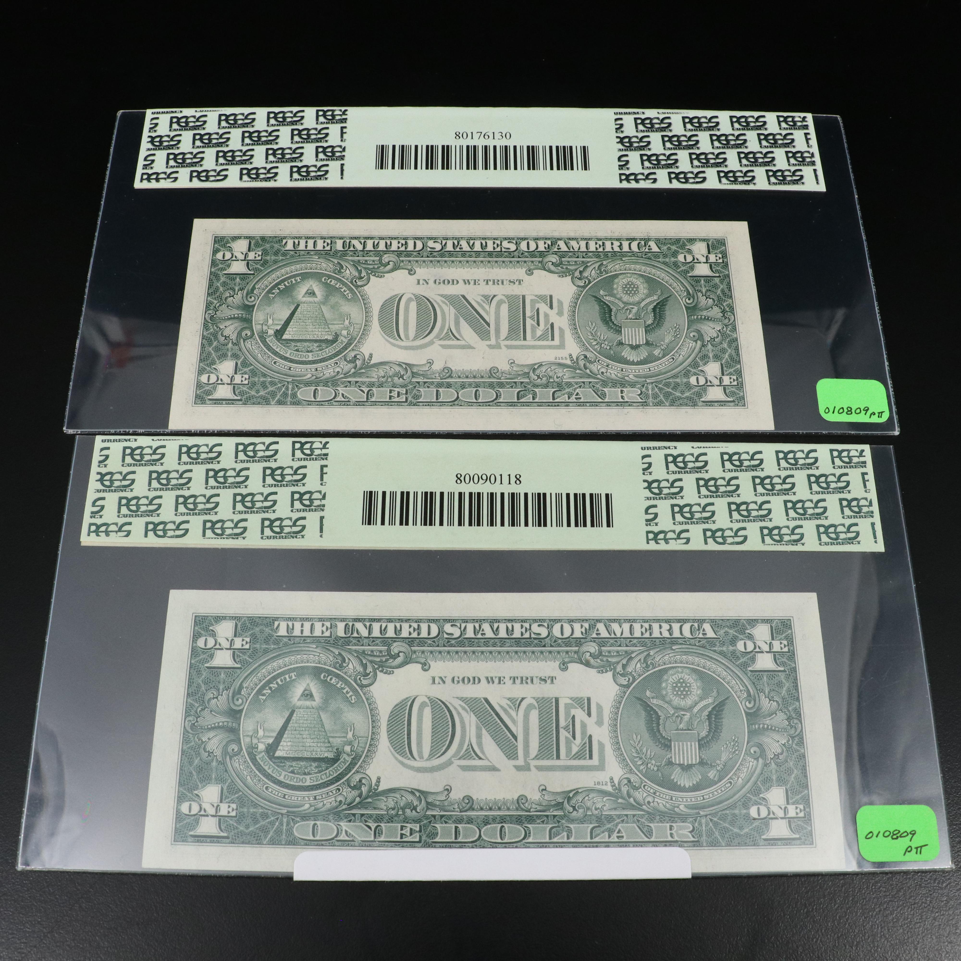 Collection of Ten Graded $1 U.S. Currency Notes Including a CGA CU 63 FR#-1601