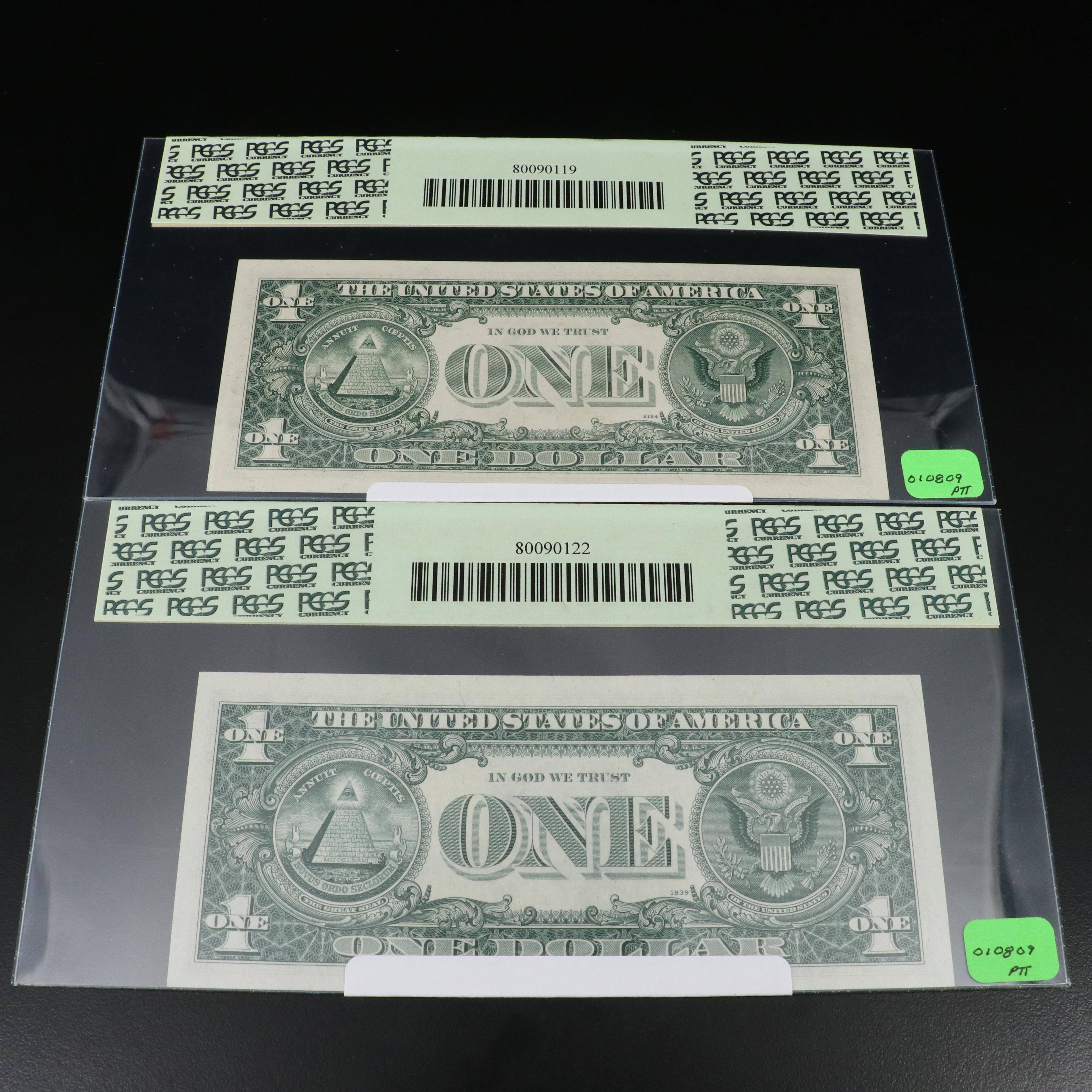 Collection of Ten Graded $1 U.S. Currency Notes Including a CGA CU 63 FR#-1601