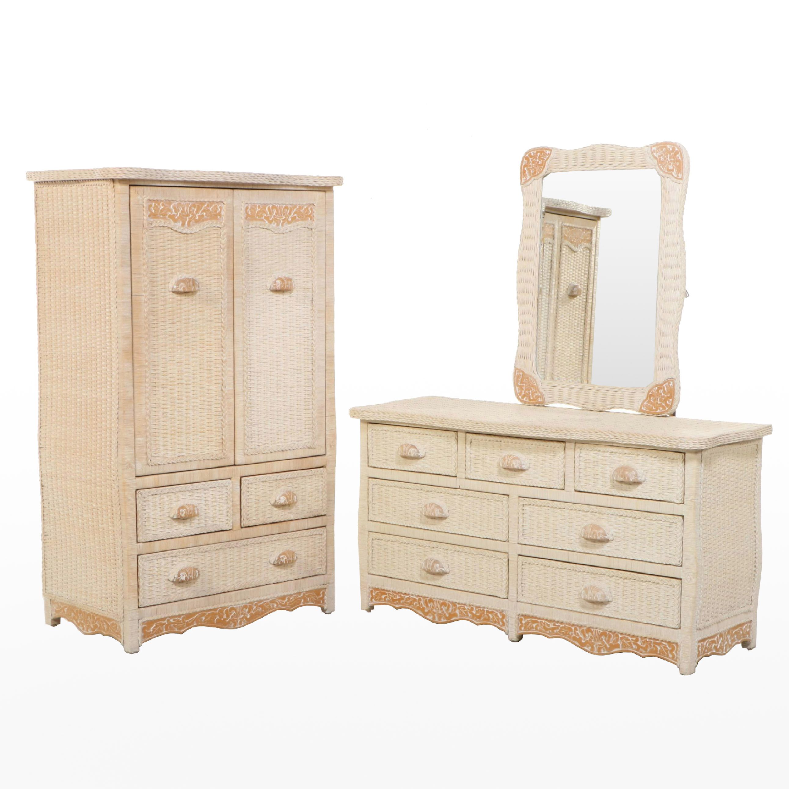 Pier 1 "Jamaica Collection" Wicker Dresser with Mirror and Armoire
